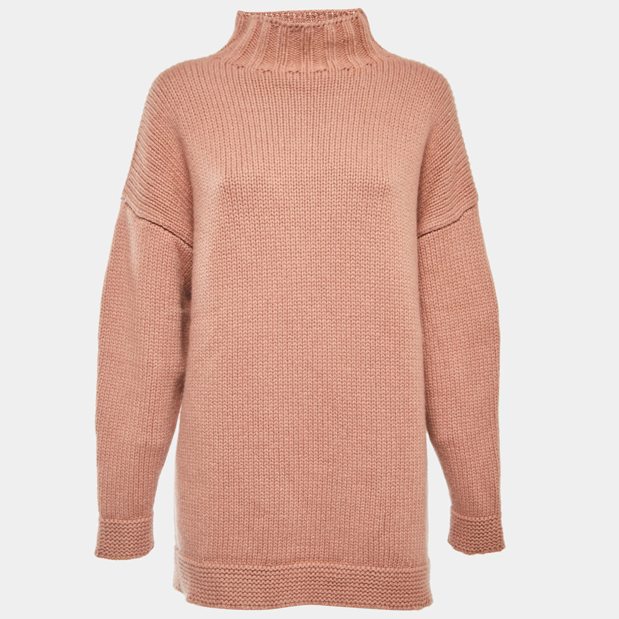 Pre Owned Alexander McQueen Dusty Pink Cashmere Cable Knit High Neck Sweater S