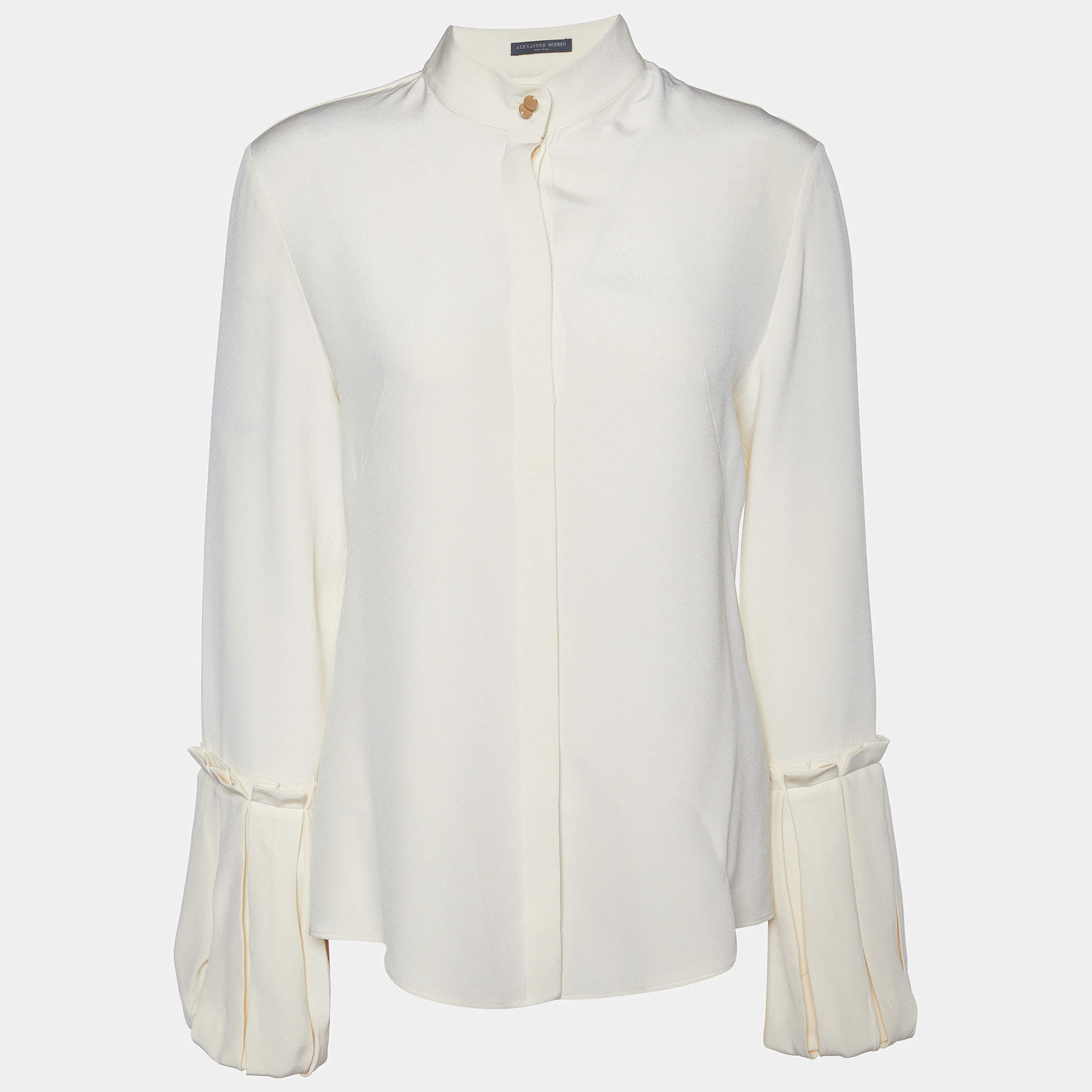 Pre Owned Alexander McQueen Cream Silk Button Front Shirt M