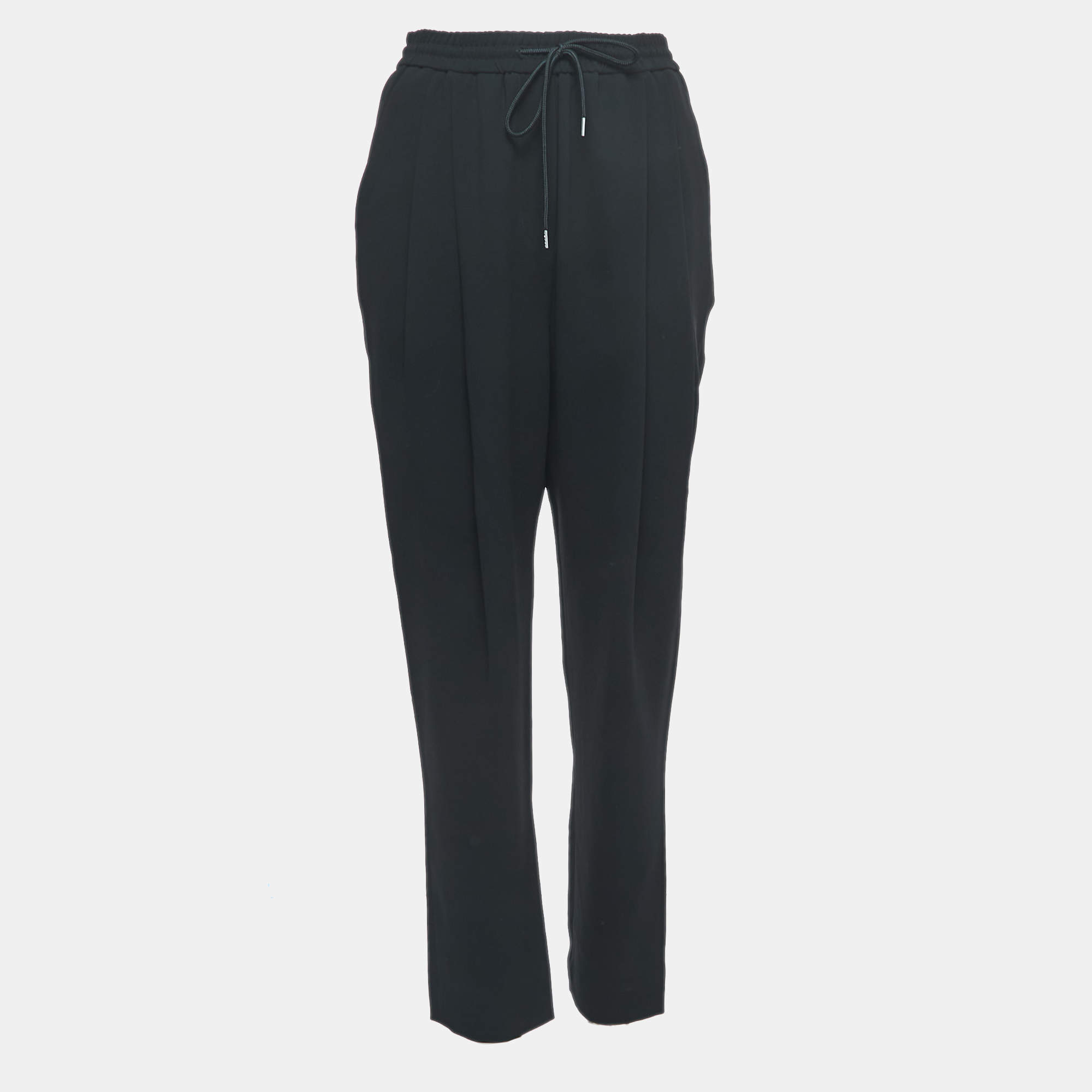 Pre Owned Alexander McQueen Black Crepe Elasticized Waist Drawstring Trousers S