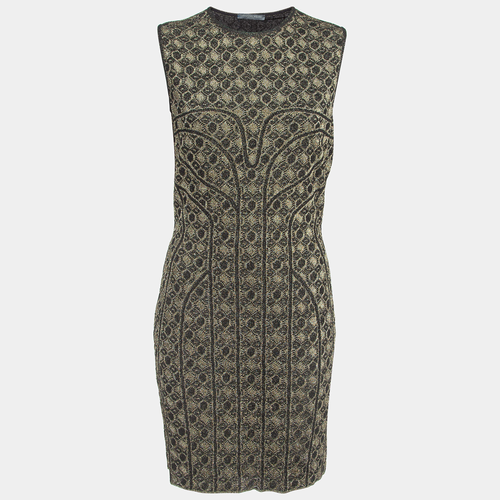 Pre Owned Alexander McQueen Black/Metallic Lurex Knit Midi Dress XL