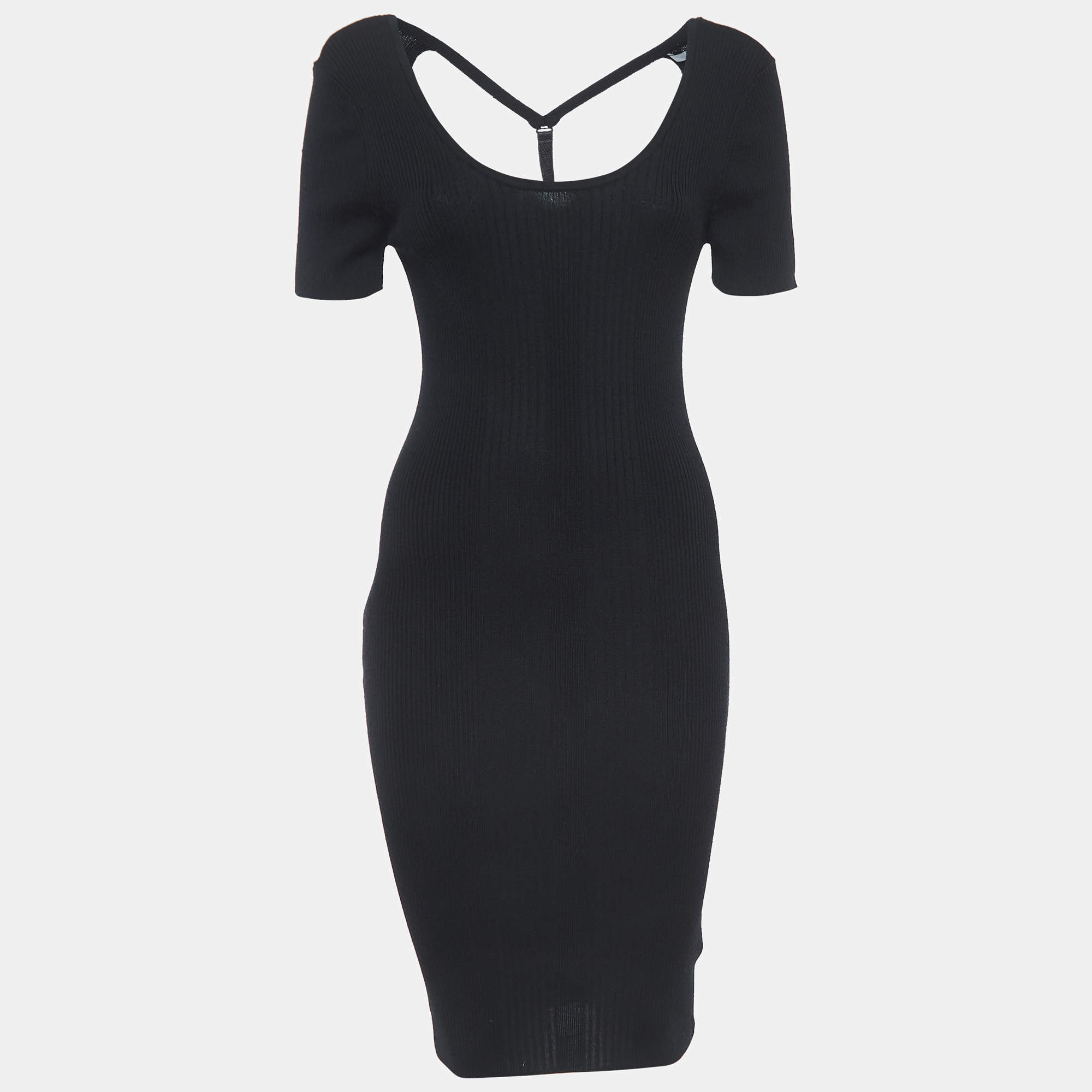 Alexander McQueen Black Wool Knit Visible Strap Mini Dress M