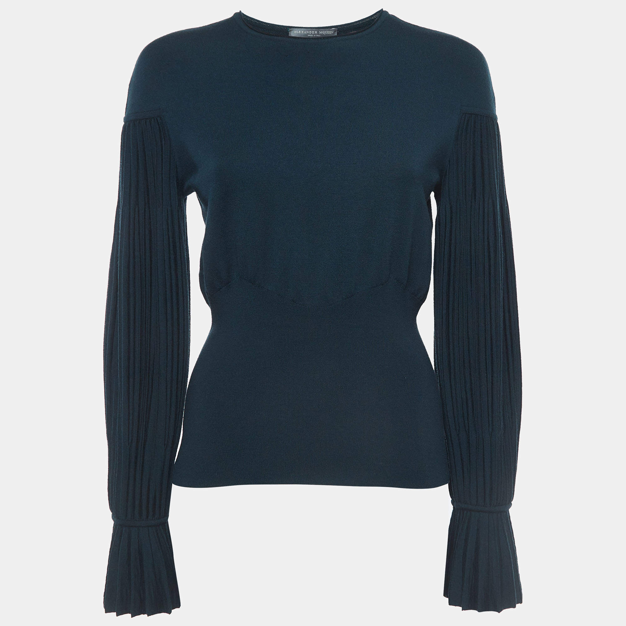 Pre Owned Alexander McQueen Dark Green Wool Knit Long Sleeve Top S