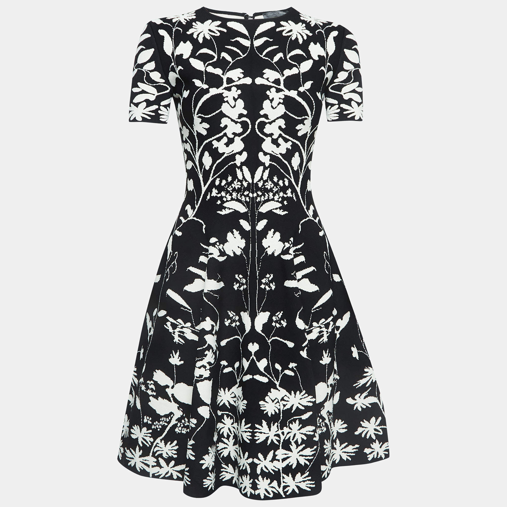 Alexander McQueen Black/White Jacquard Knit Short Dress S