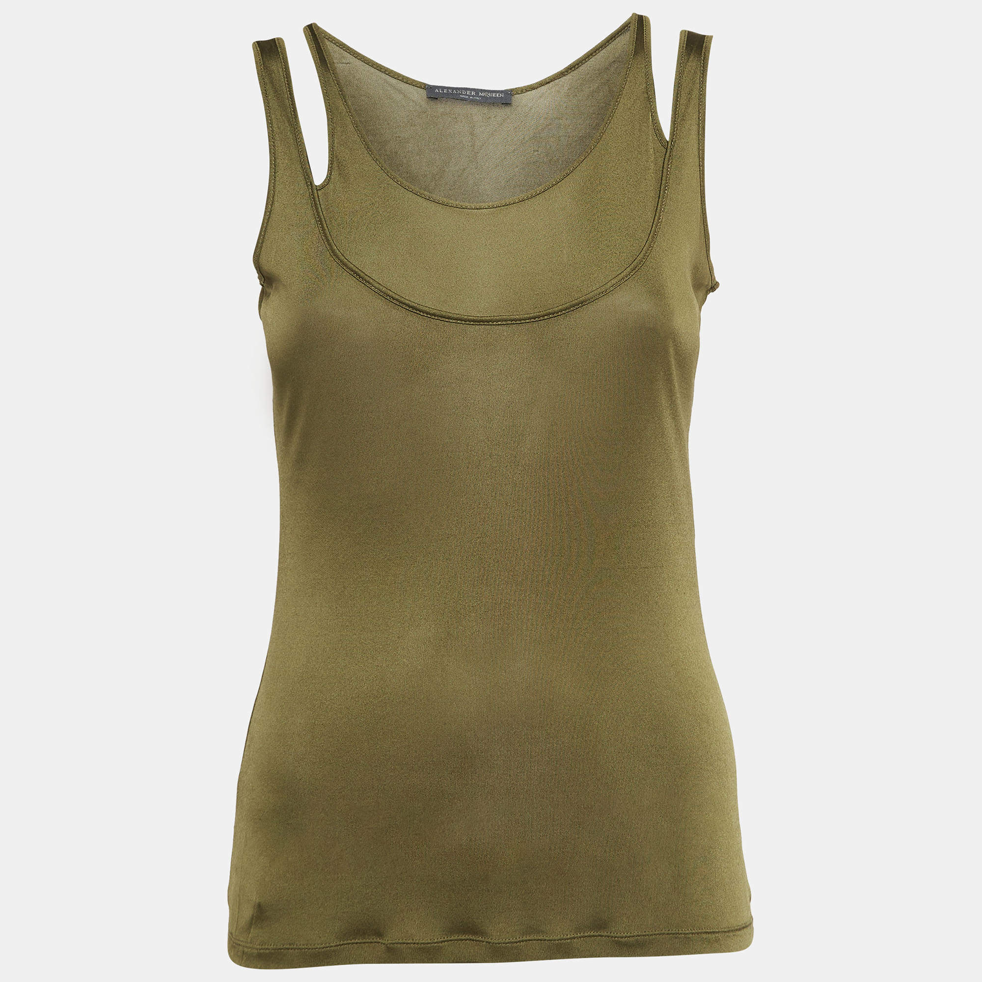 Pre Owned Alexander McQueen Green Silk Blend Cutout Sleeveless Top S