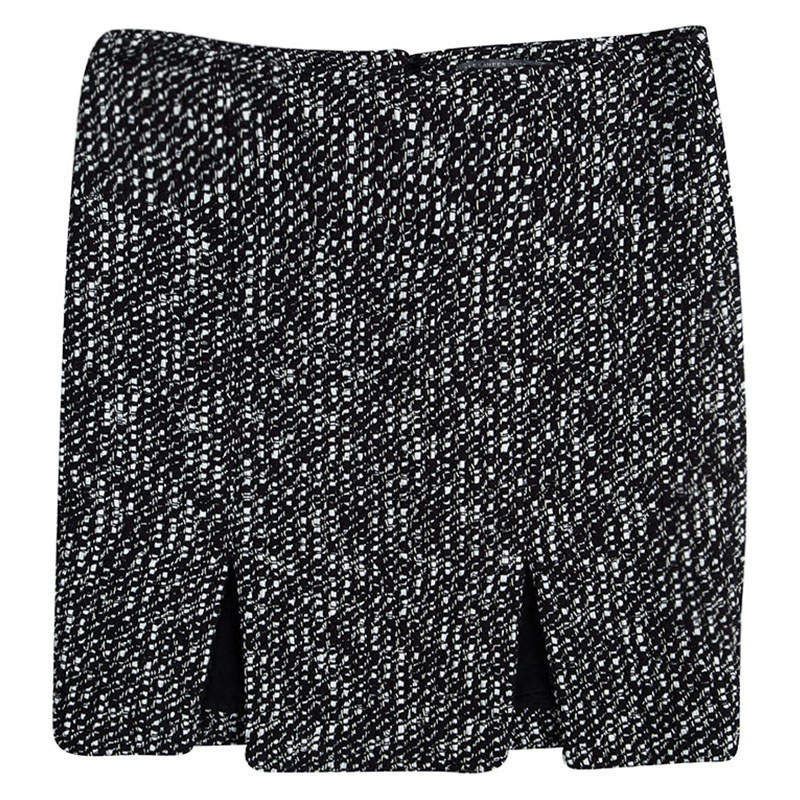 Alexander McQueen Monochrome Tweed Slit Detail Skirt S