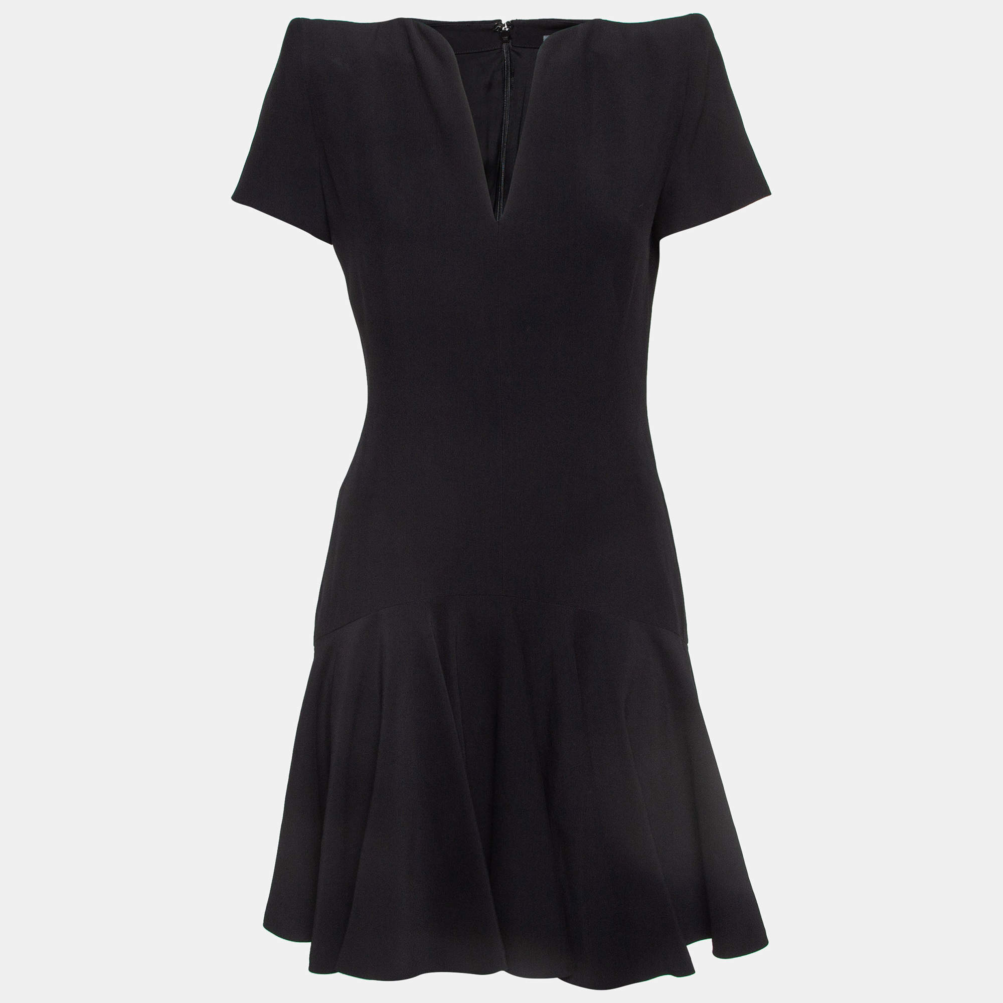 Pre Owned Alexander McQueen Black Leaf Crepe Flared Mini Dress M