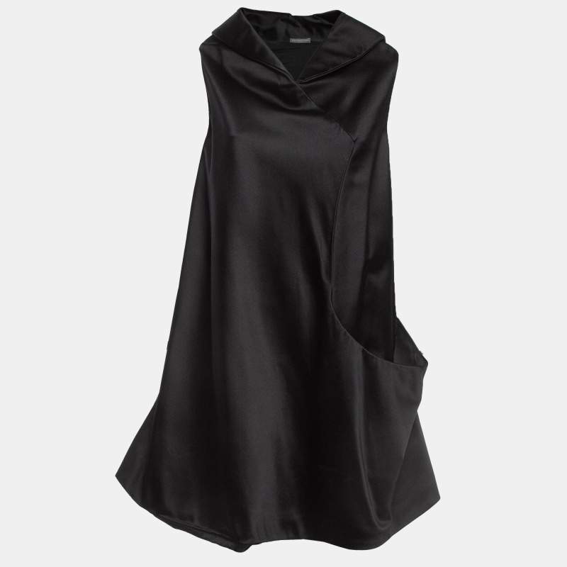 Pre Owned Alexander McQueen Black Satin Silk Mini Shift Dress S