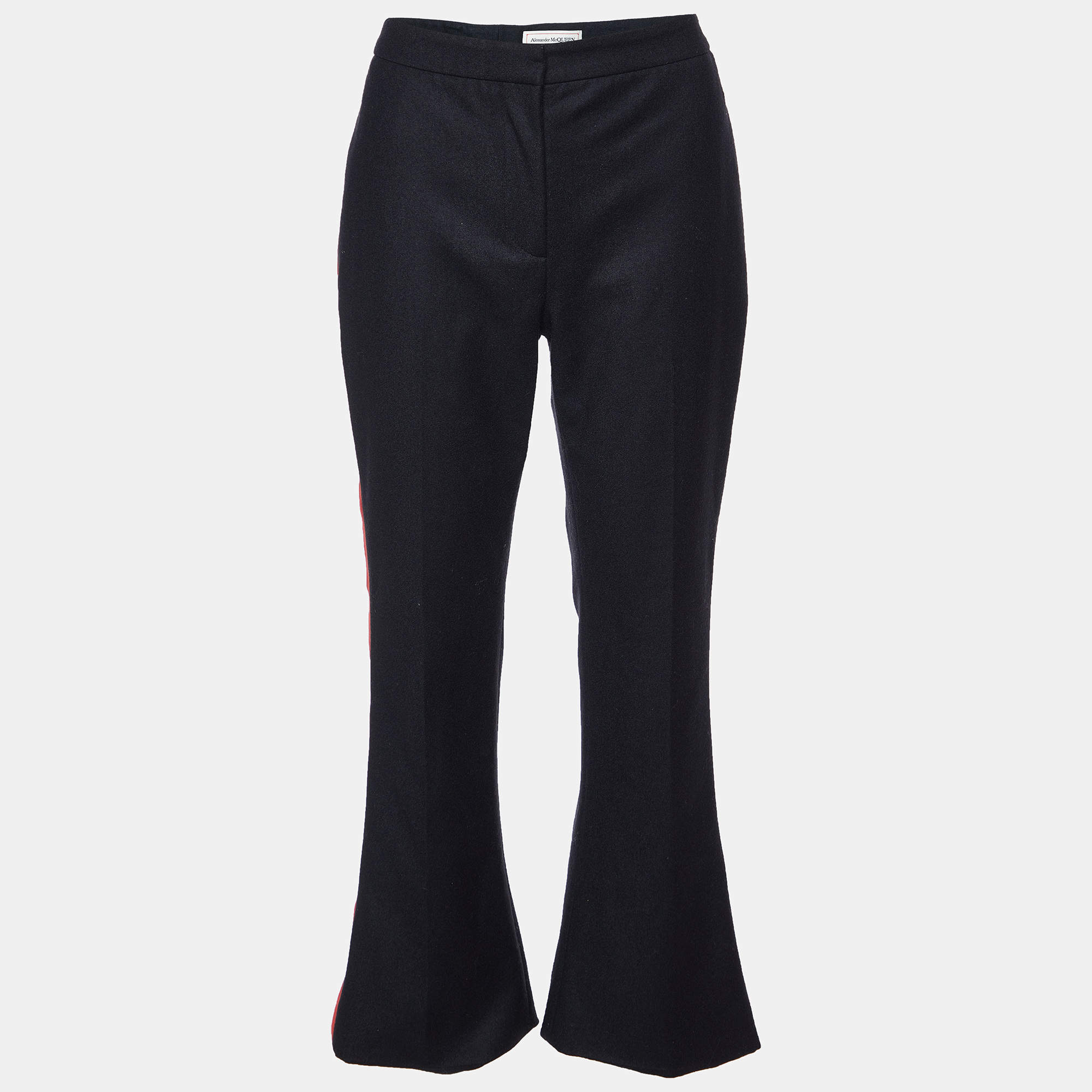Alexander McQueen Black Wool Side Striped Flared Trouser M