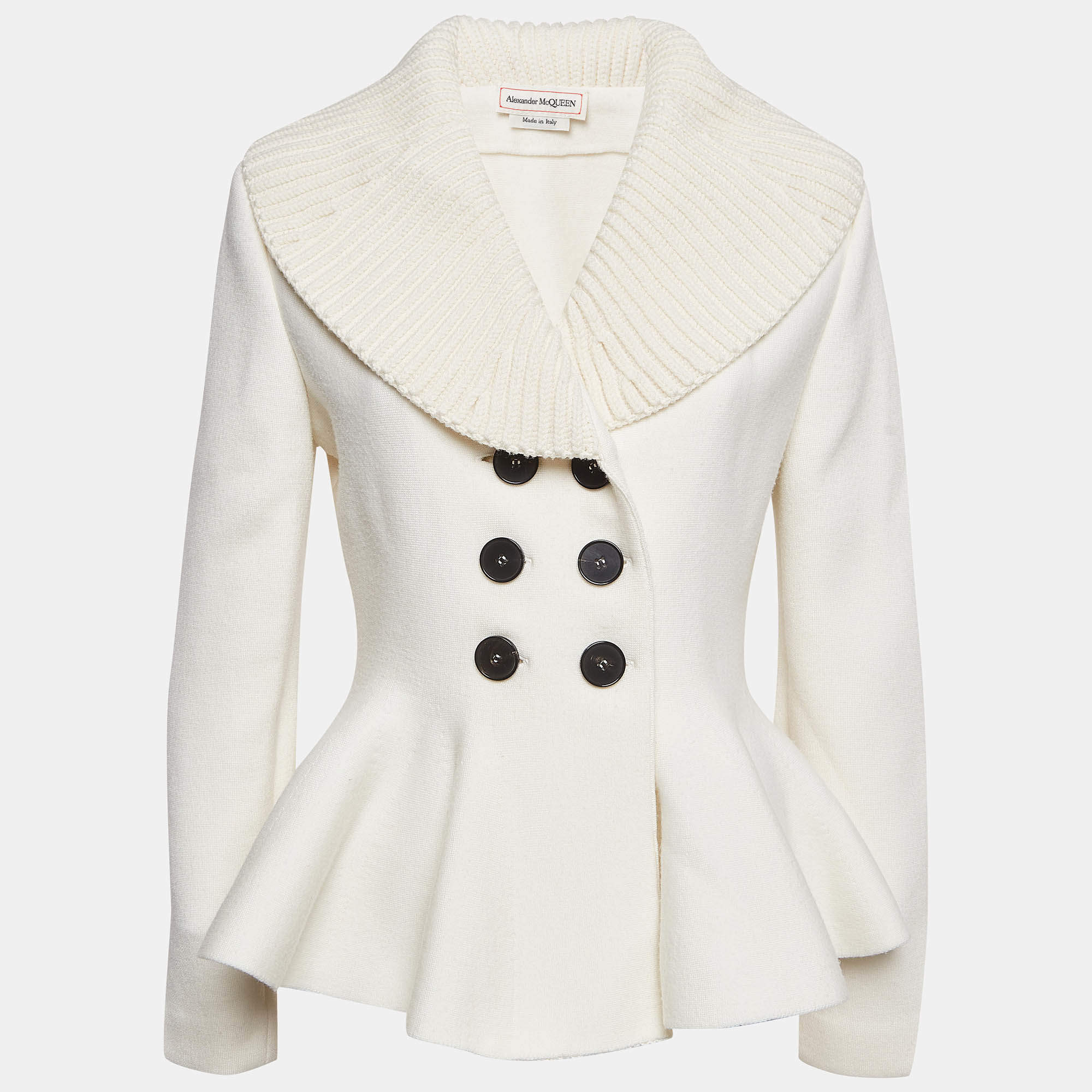 Pre Owned Alexander McQueen White Wool Peplum Jacket M