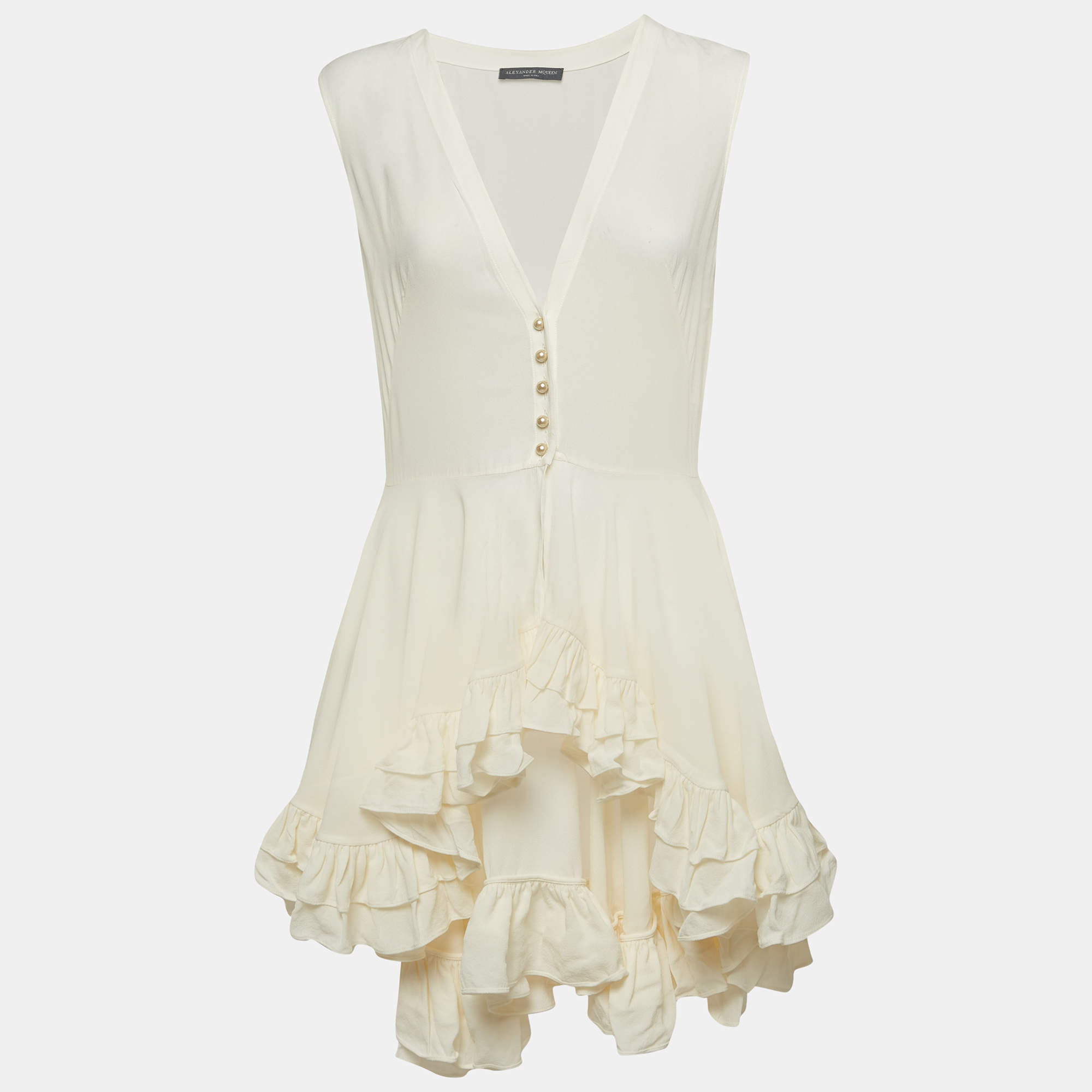 Alexander McQueen Off White Buttoned Front Ruffled Top M