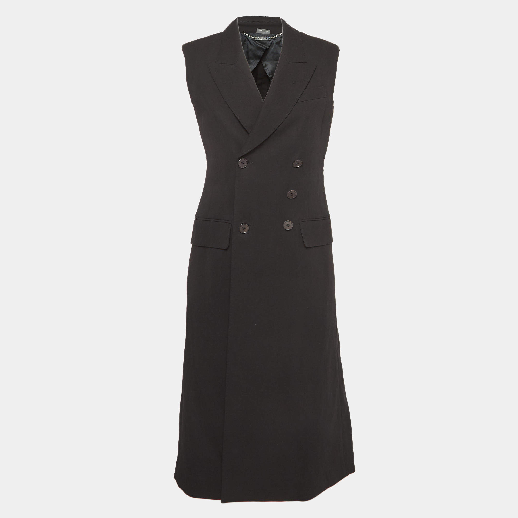 Alexander McQueen Black Gabardine Double Breasted Vest Coat M