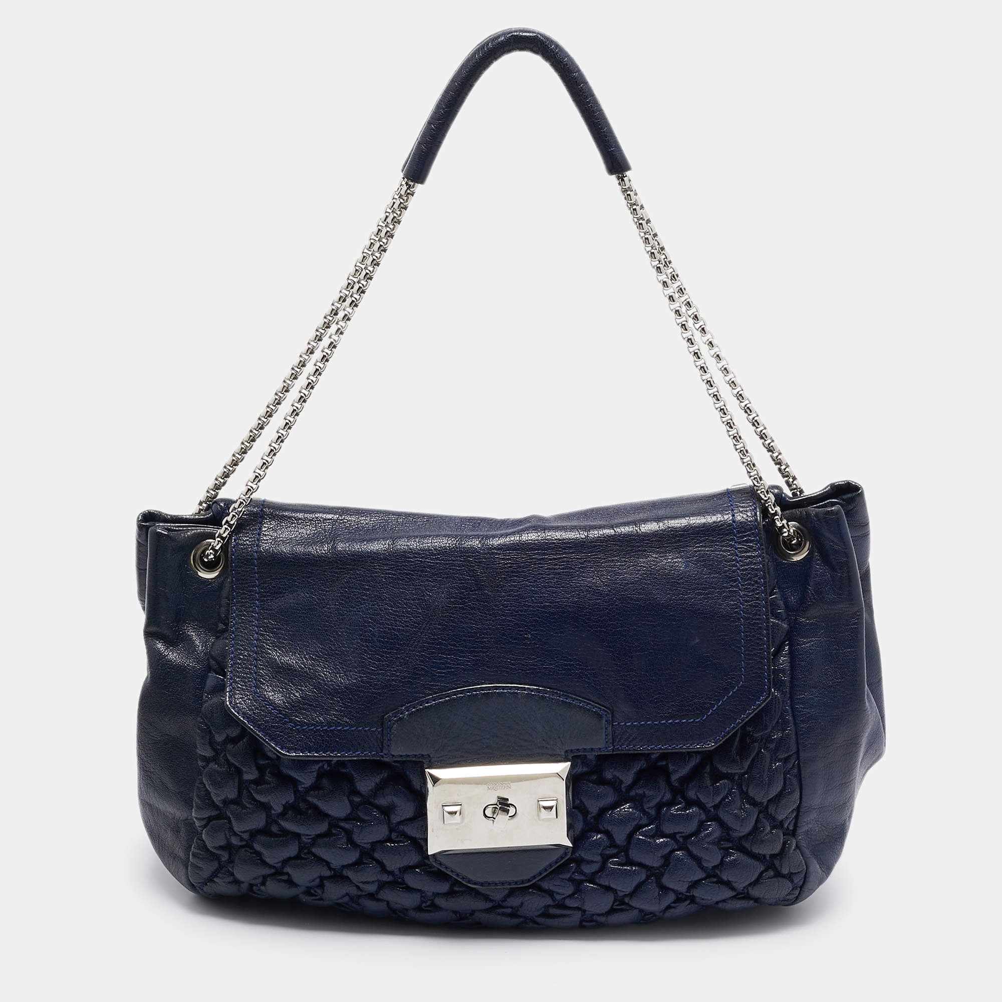 Pre Owned Alexander McQueen Navy Blue Quilted Leather Chain Flap Bag