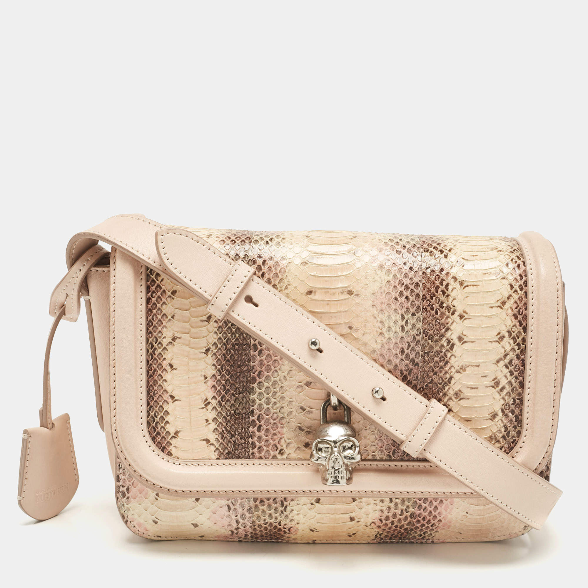 Alexander McQueen Blush Pink Python and Leather Skull Flap Bag