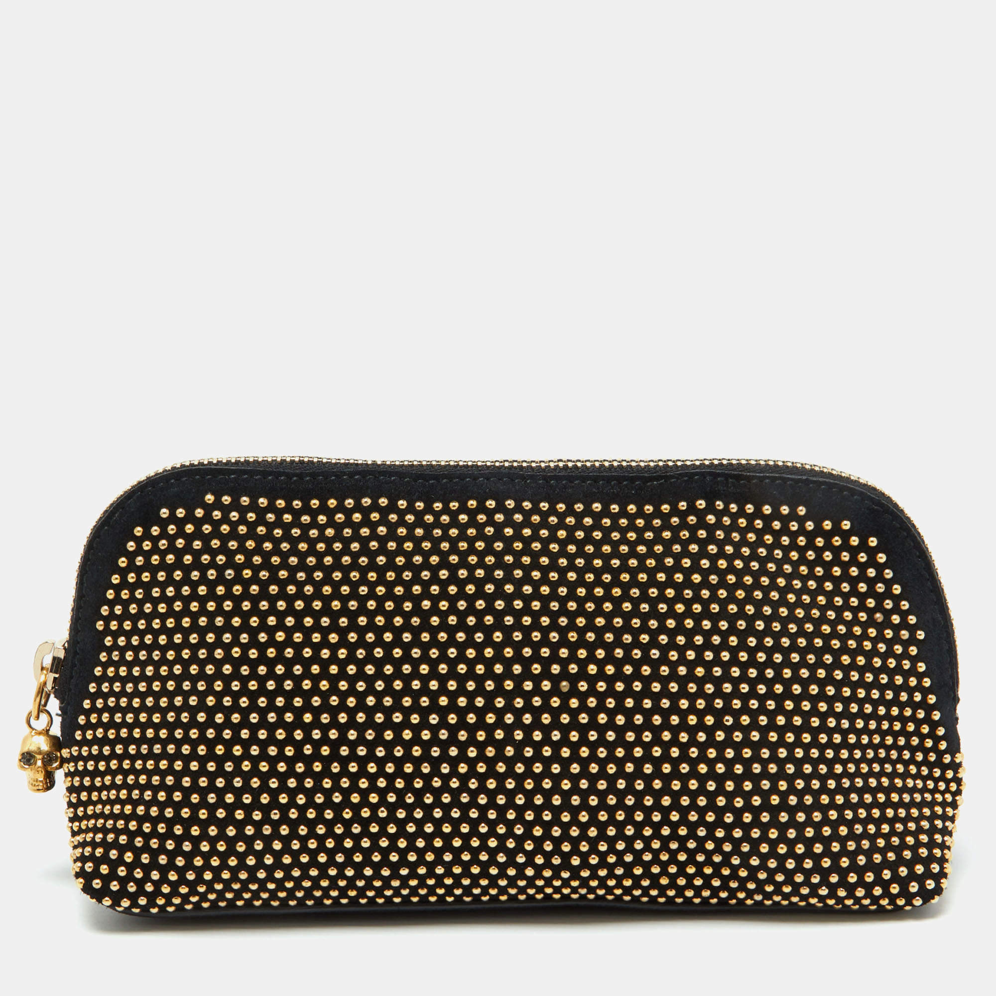 Pre Owned Alexander McQueen Black Suede Studded Zip Pouch