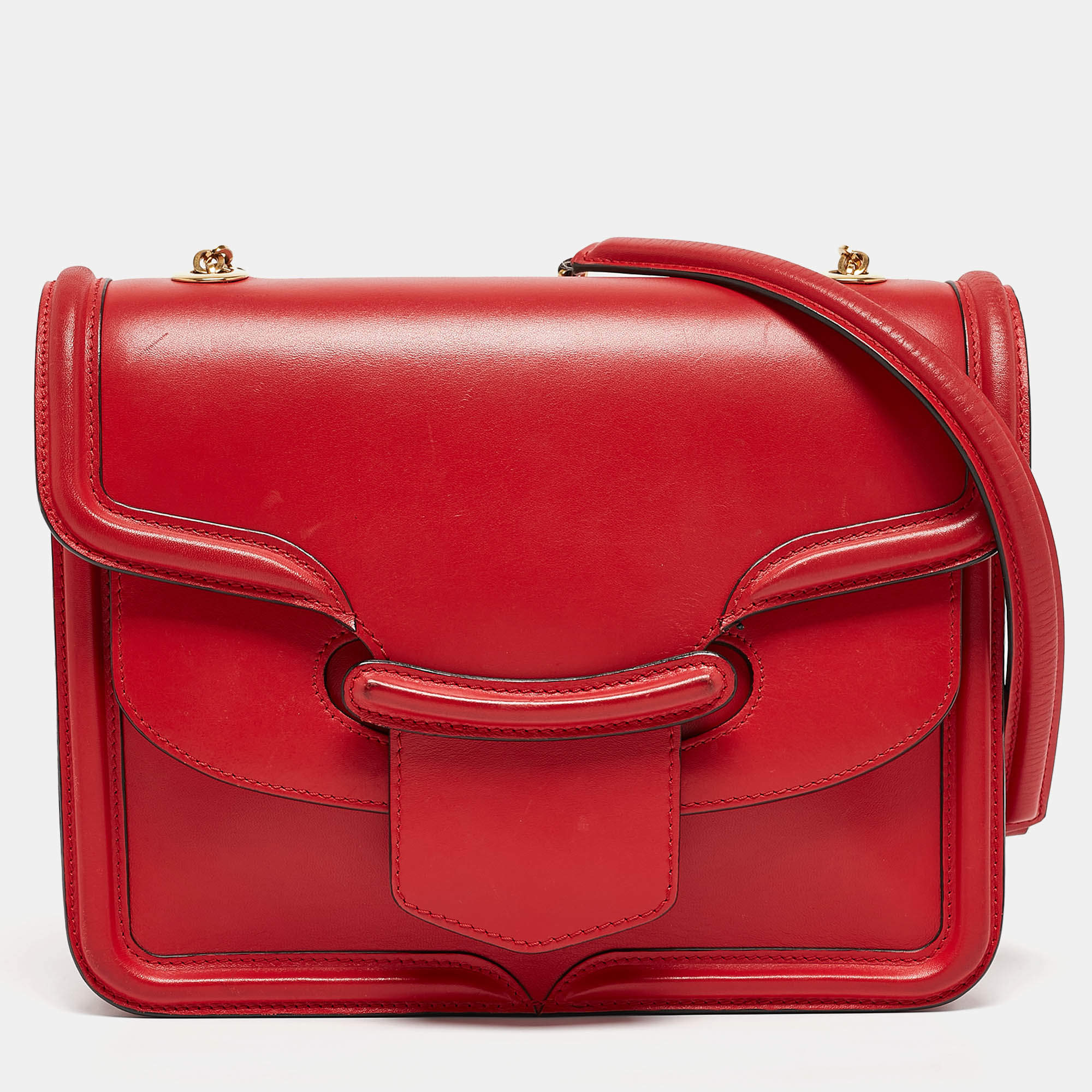 Alexander McQueen Red Leather Heroine Flap Shoulder Bag