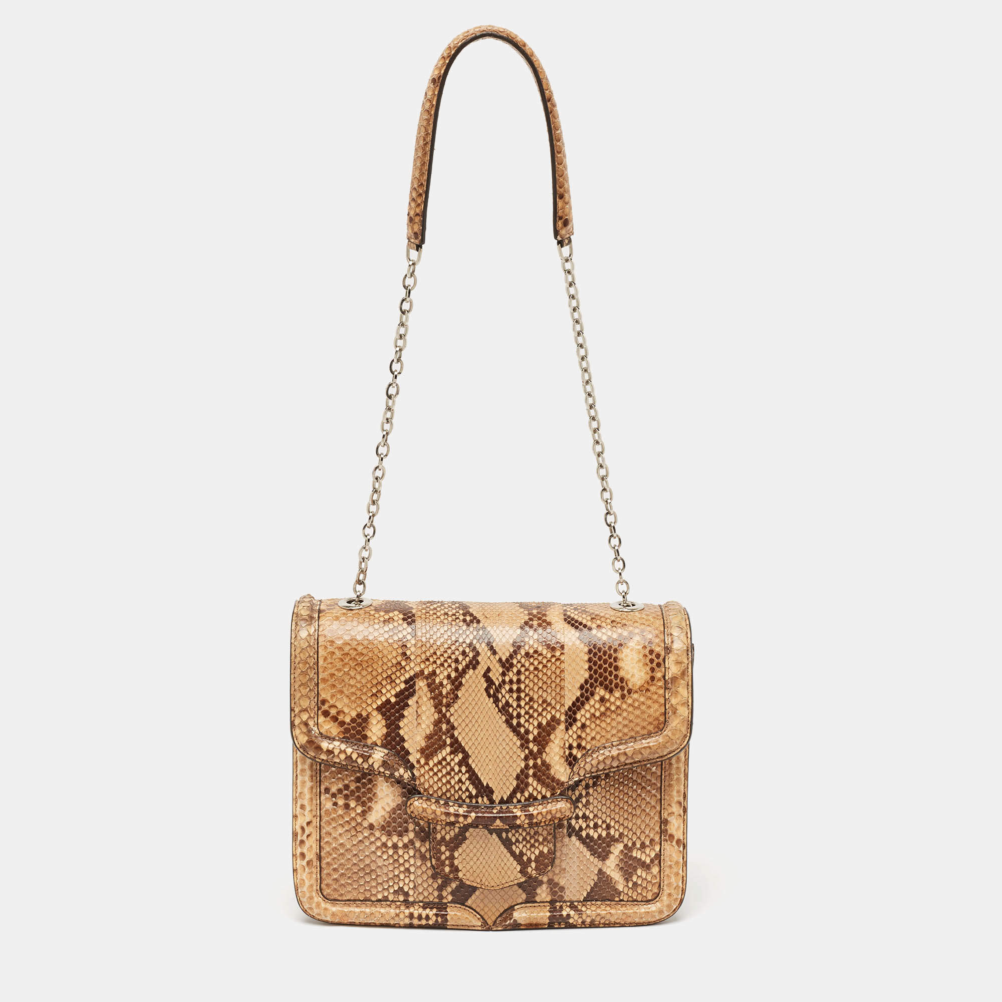 Alexander McQueen Brown Python Heroine Chain Shoulder Bag