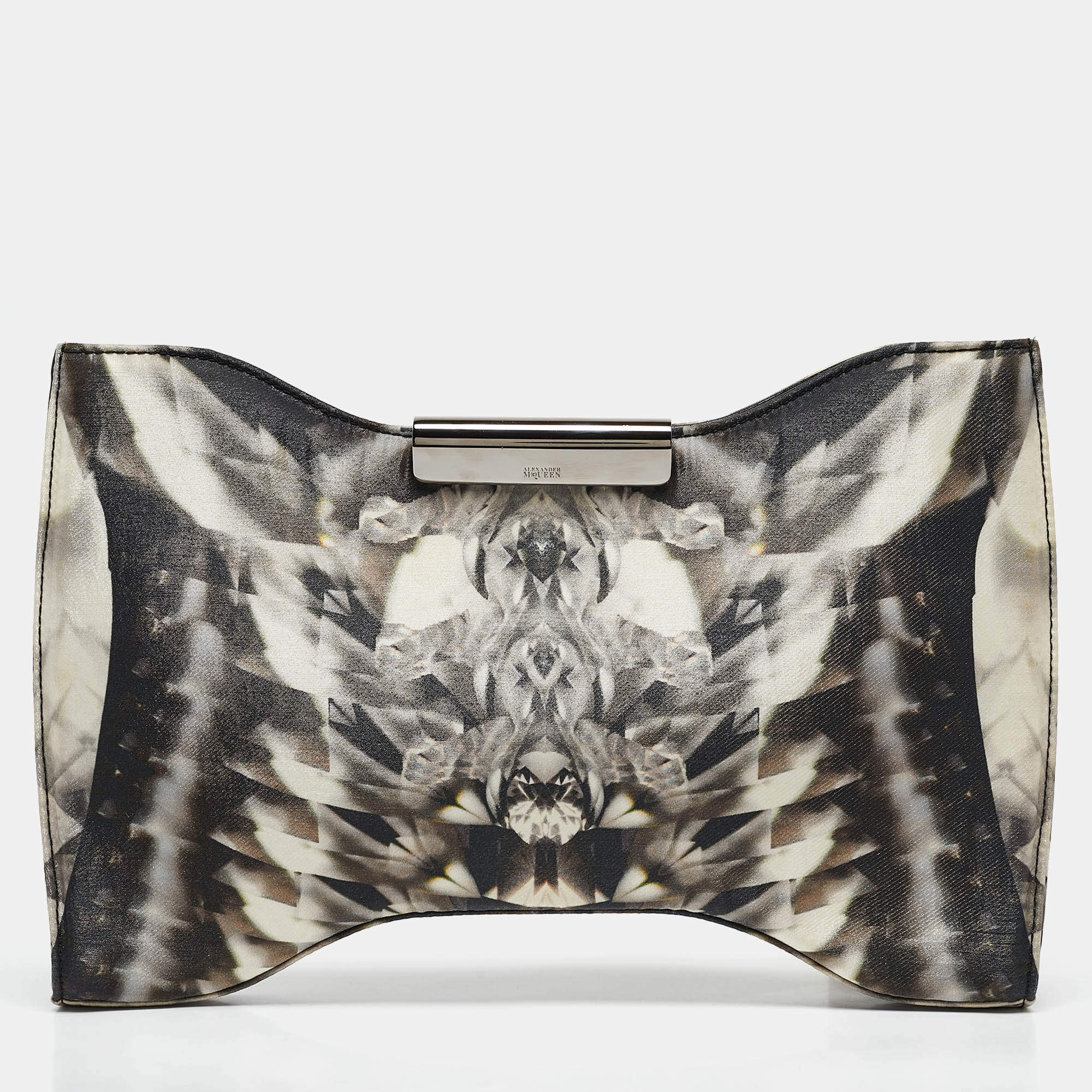 Pre Owned Alexander McQueen Black/Grey Kaleidoscope Print Fabric Oversized Squeeze It Clutch 