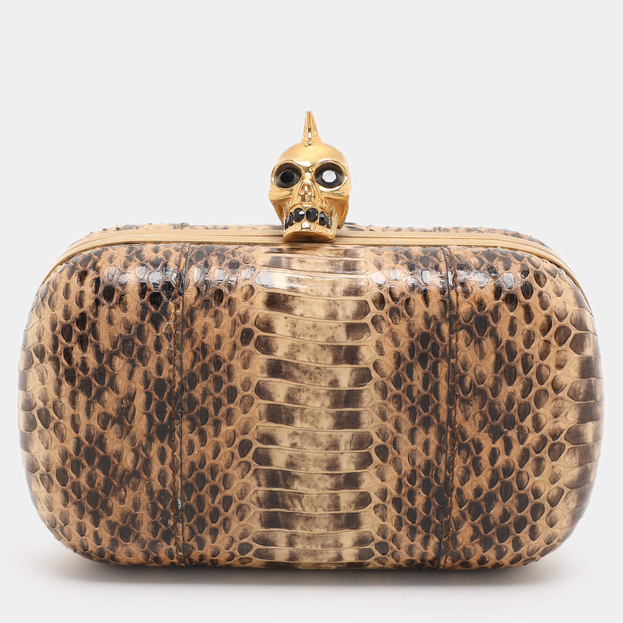 Alexander McQueen Beige Python Leather Skull Clutch