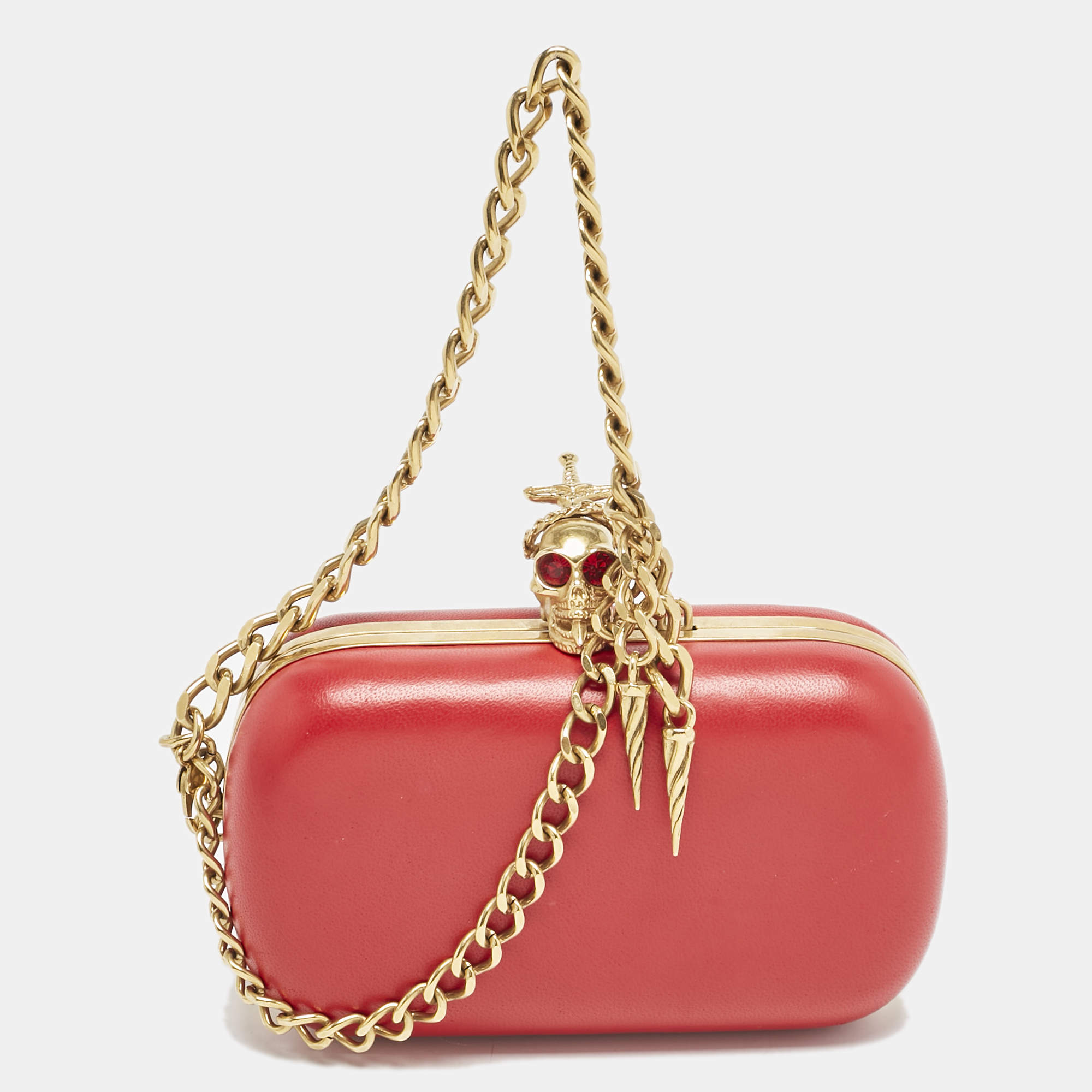 Alexander McQueen Red Leather Dagger Skull Box Clutch