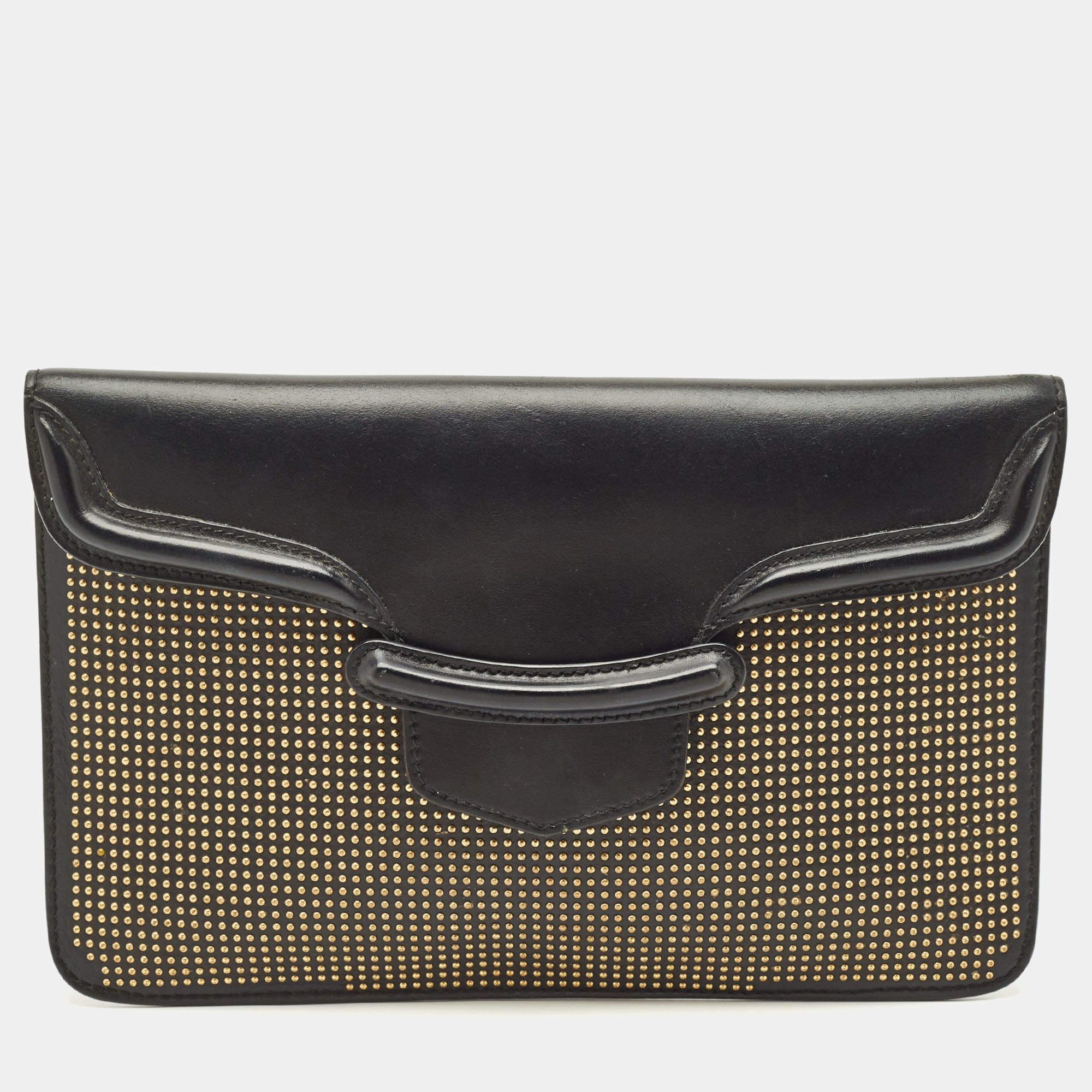 Alexander McQueen Gold/Black Leather Studded Heroine Flat Pouch 
