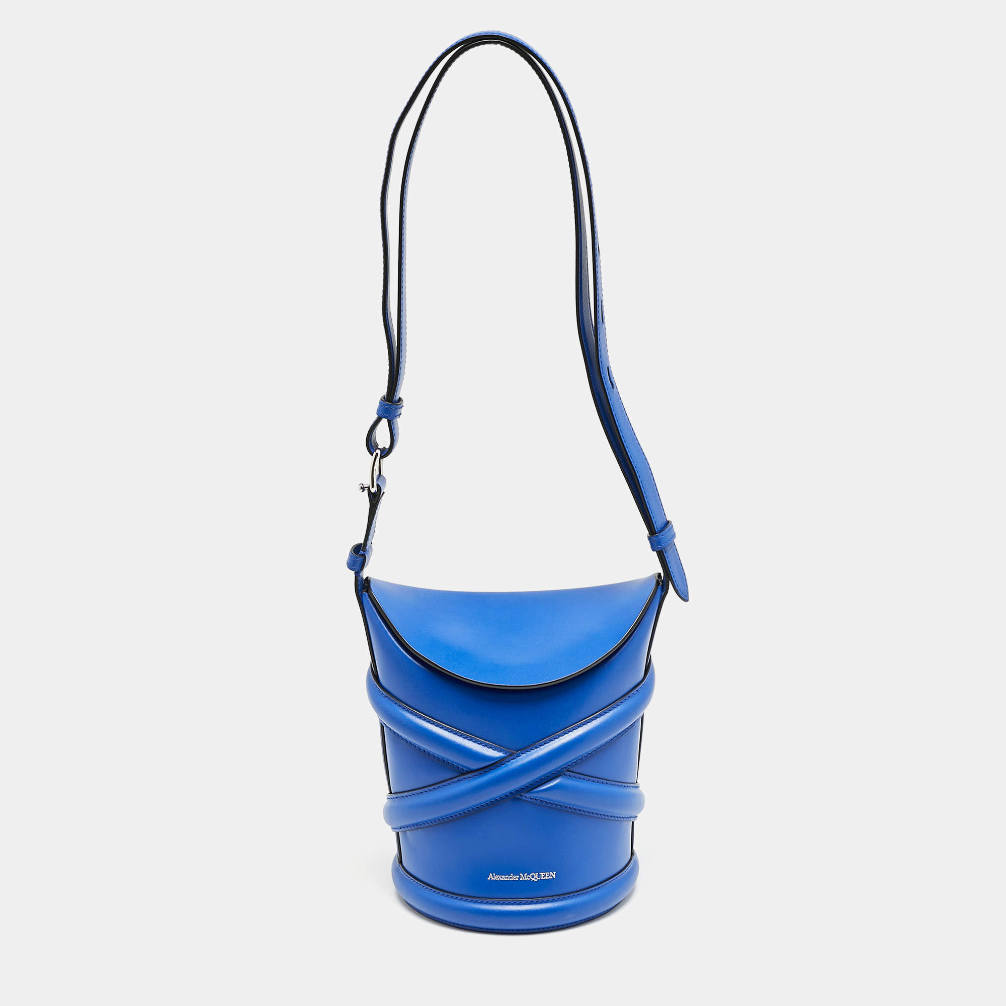Alexander McQueen Blue Leather The Curve Bucket Bag