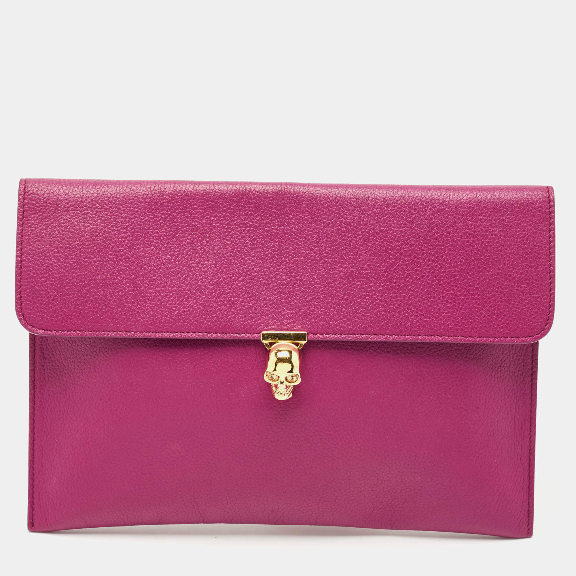 Pre Owned Alexander Mcqueen Purple Leather Skull Flap Pouch