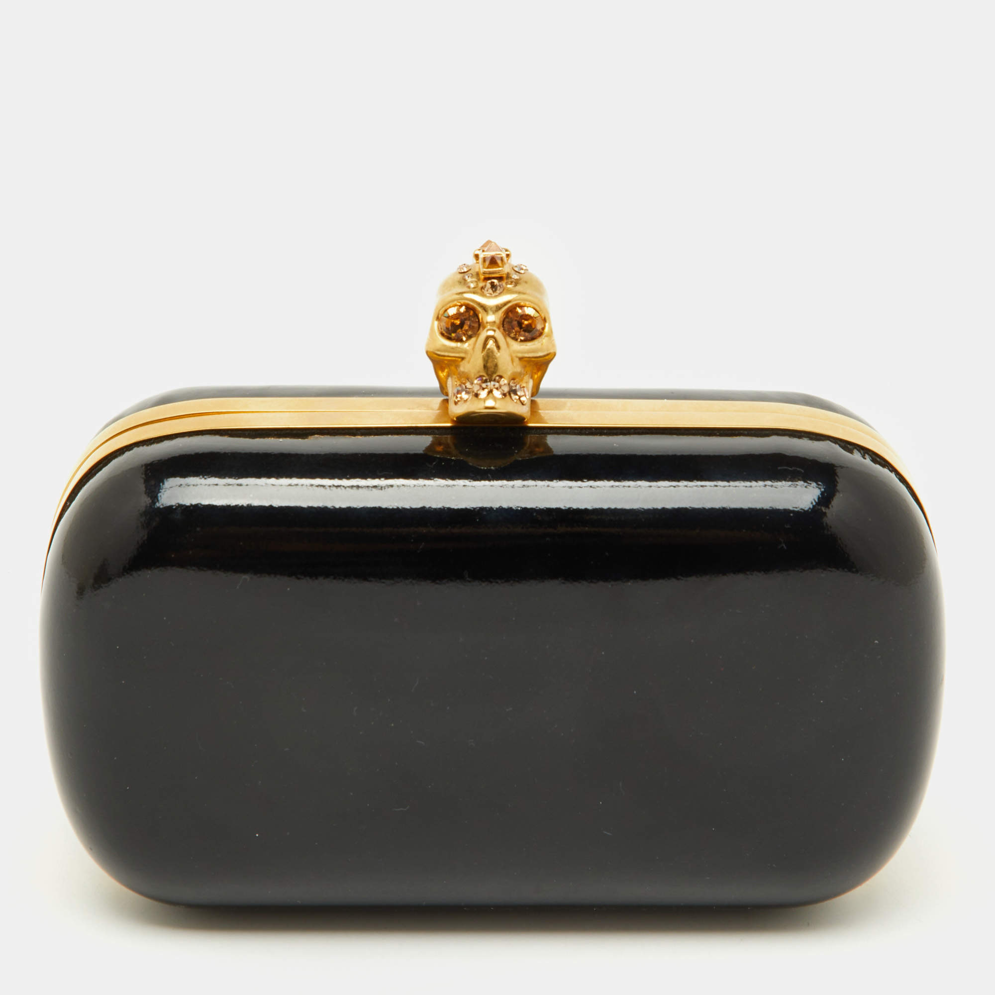 Pre Owned Alexander McQueen Black Patent Leather Skull Box Clutch