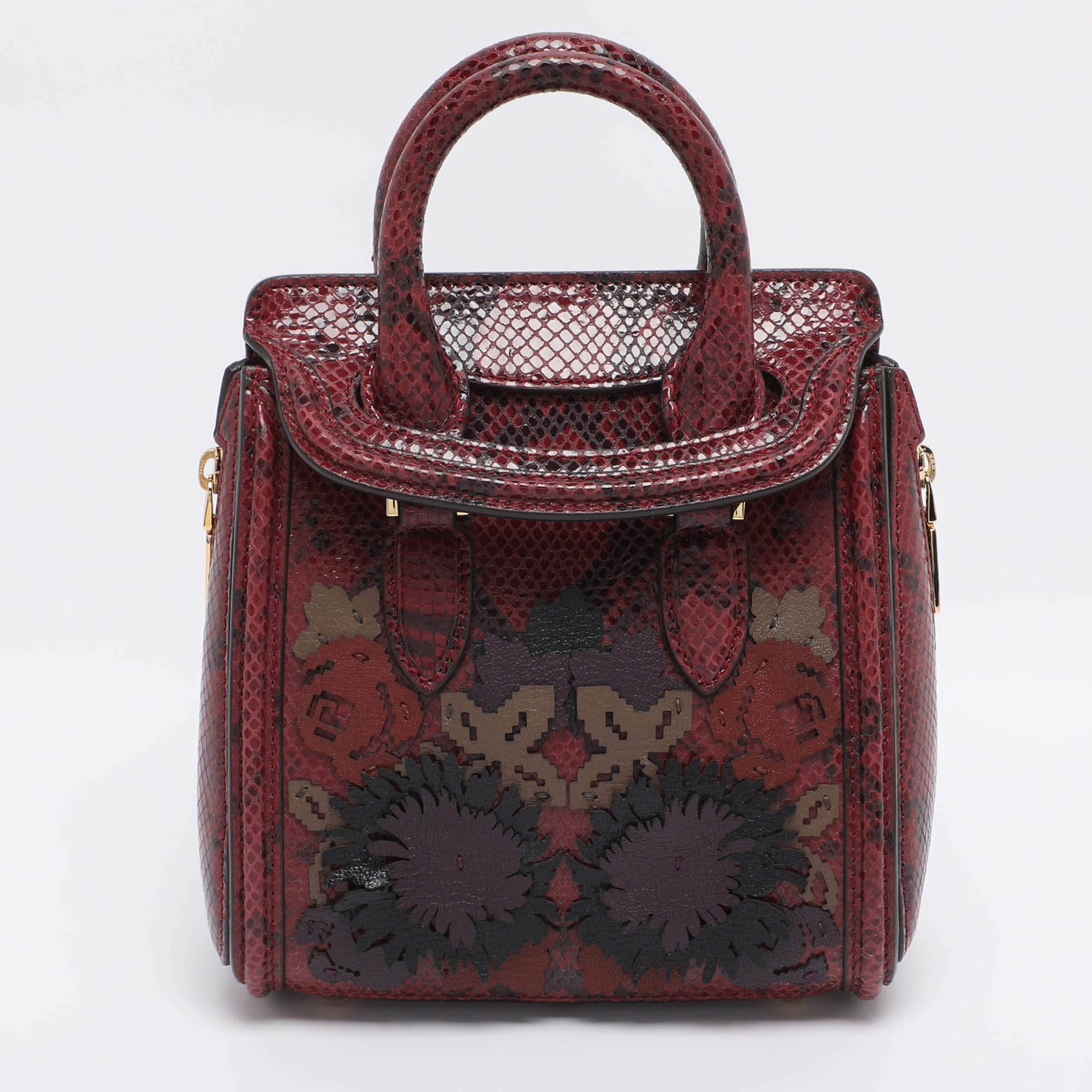 Pre Owned Alexander McQueen Red/Black Snakeskin Patchwork Mini Heroine Bag