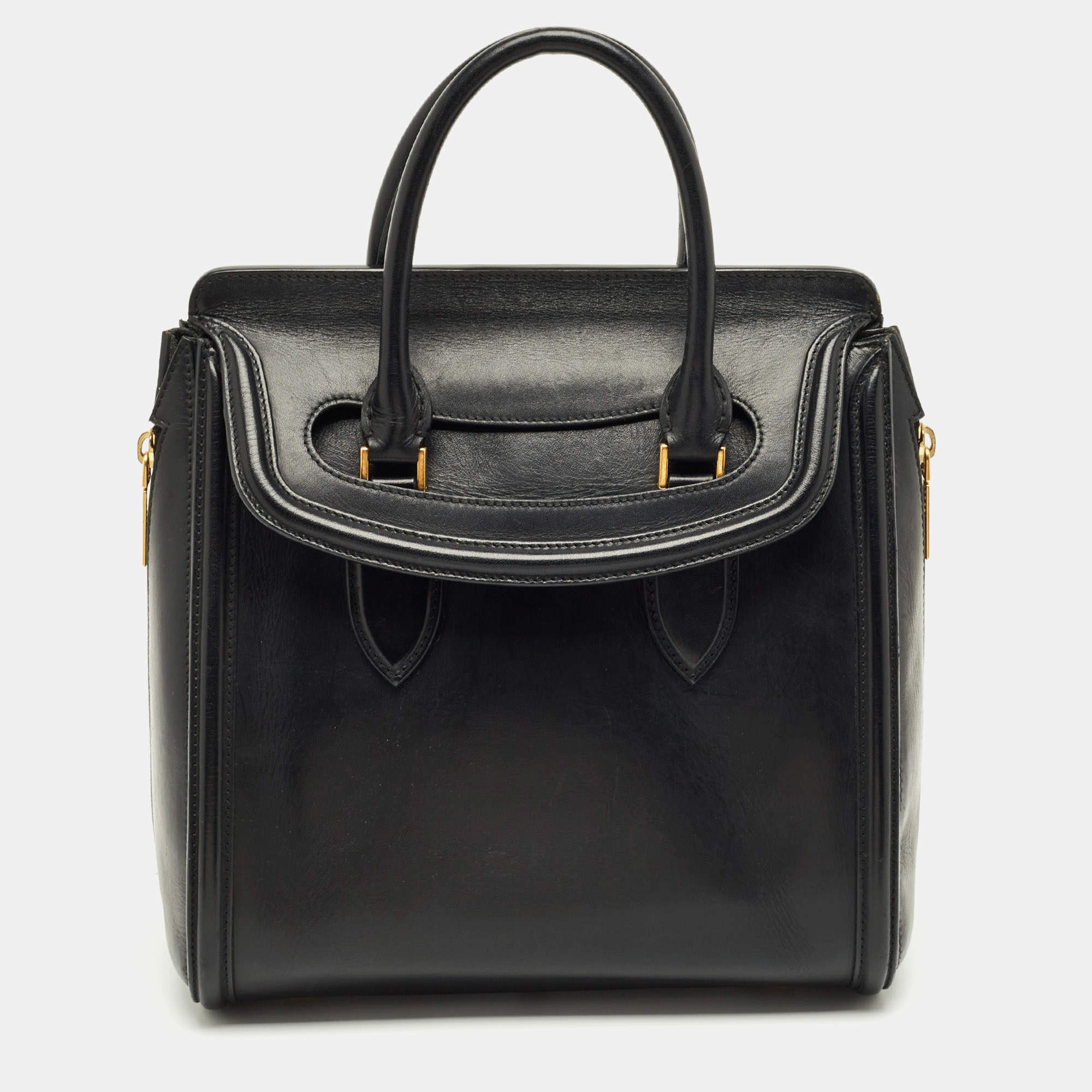 Pre Owned Alexander McQueen Black Leather Medium Heroine Tote