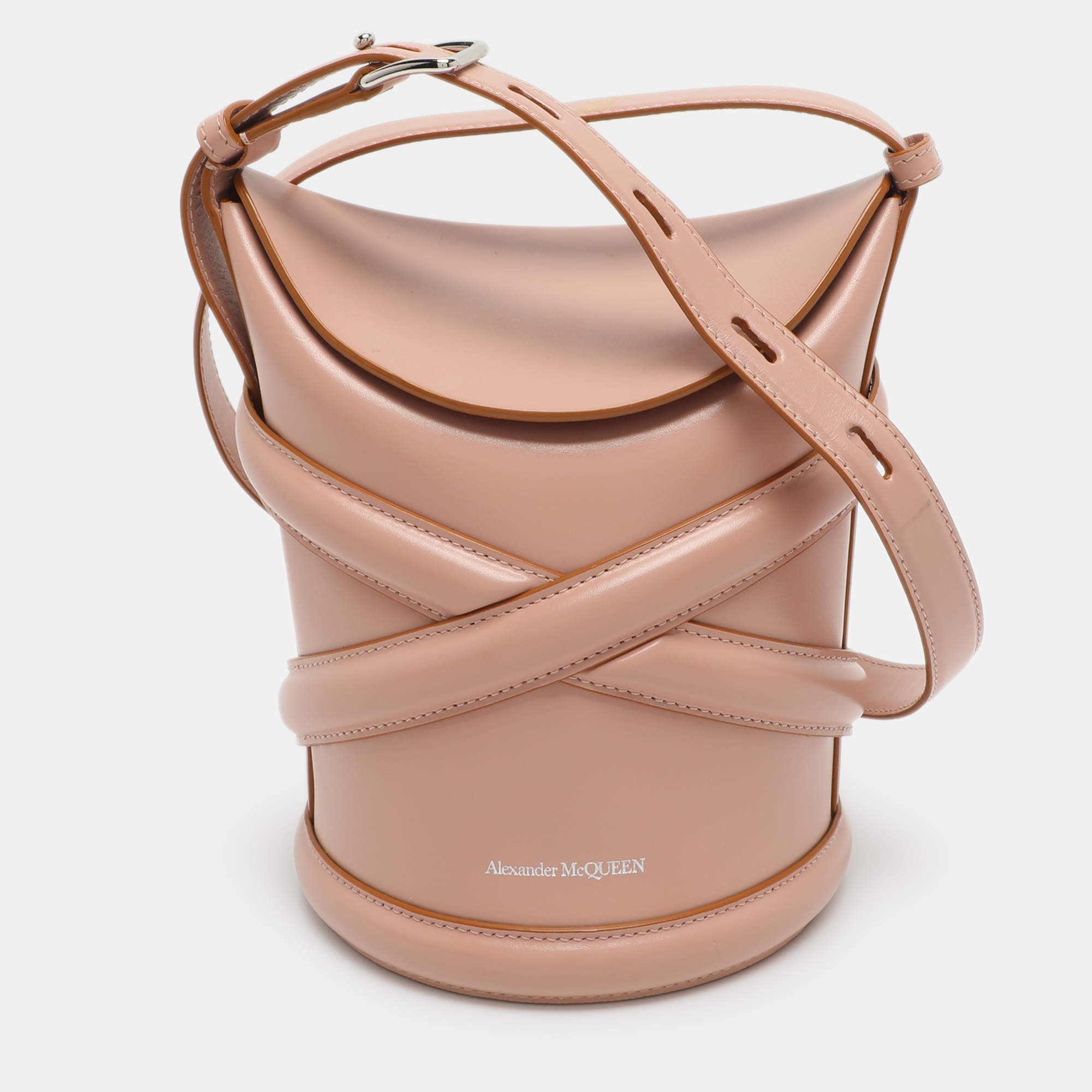 Pre Owned Alexander McQueen The Curve Dusty Pink Leather Bucket Bag