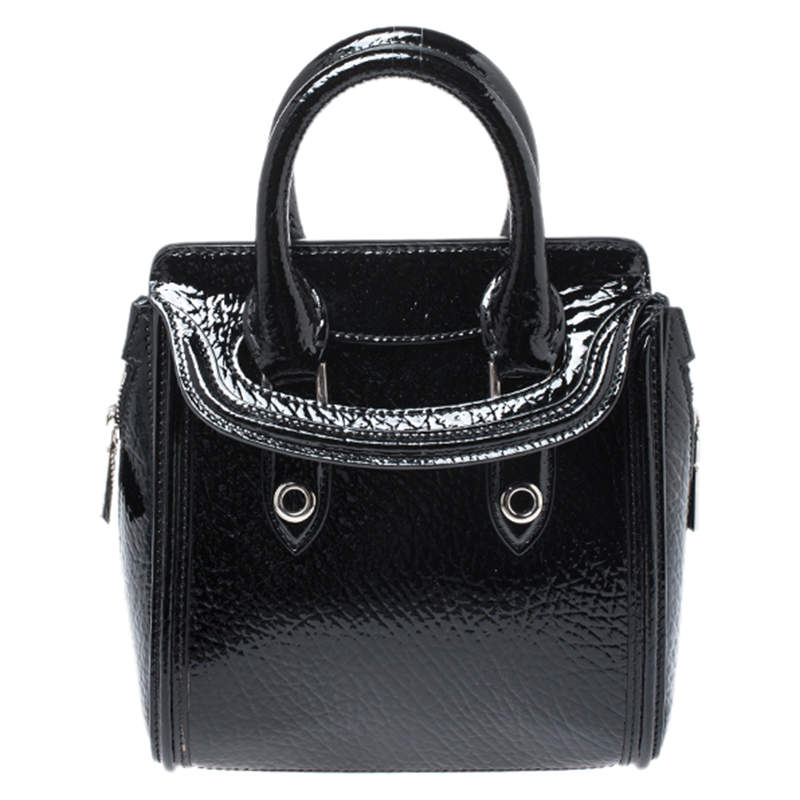 Pre Owned Alexander McQueen Black Patent Leather Mini Heroine Bag