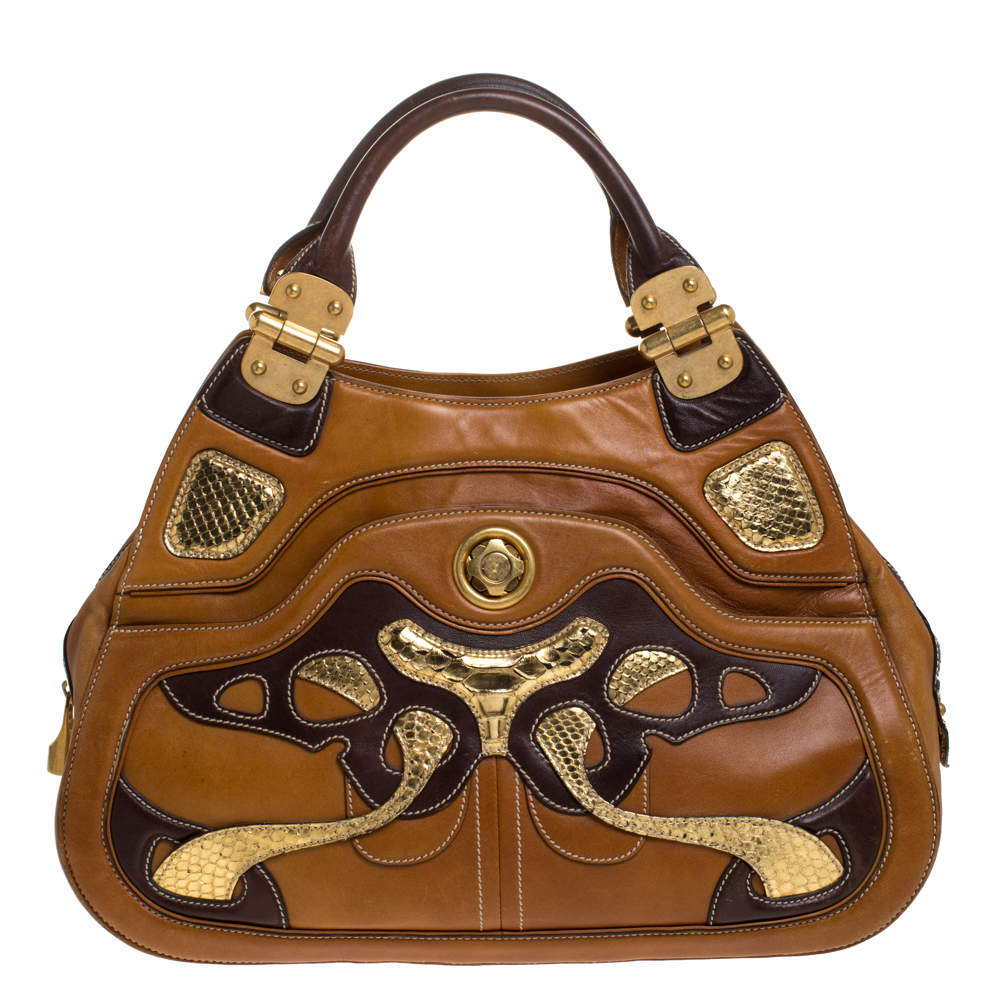 Alexander McQueen Paisley Leather and Snakeskin Hinge Turn Lock Satchel