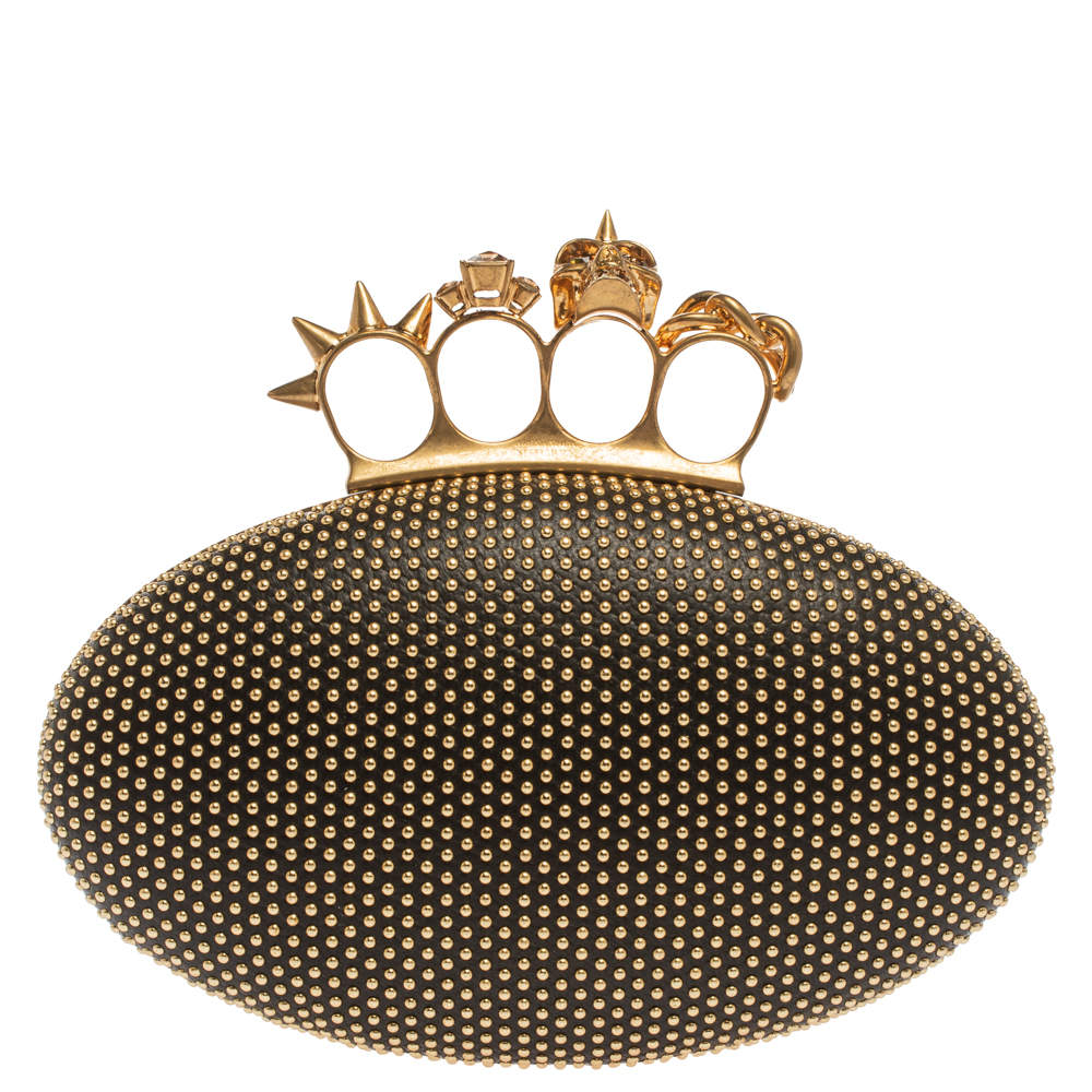 Pre Owned Alexander McQueen Black Leather Studded Knuckle Duster Clutch
