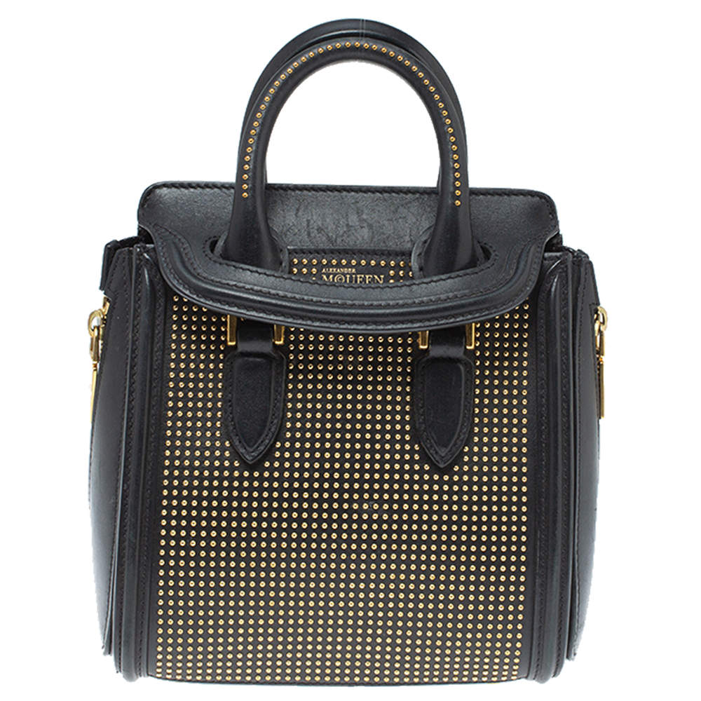 Pre Owned حقيبة أليكساندر ماكوين ميني هيوين مرصعة كريستال جلد سوداء