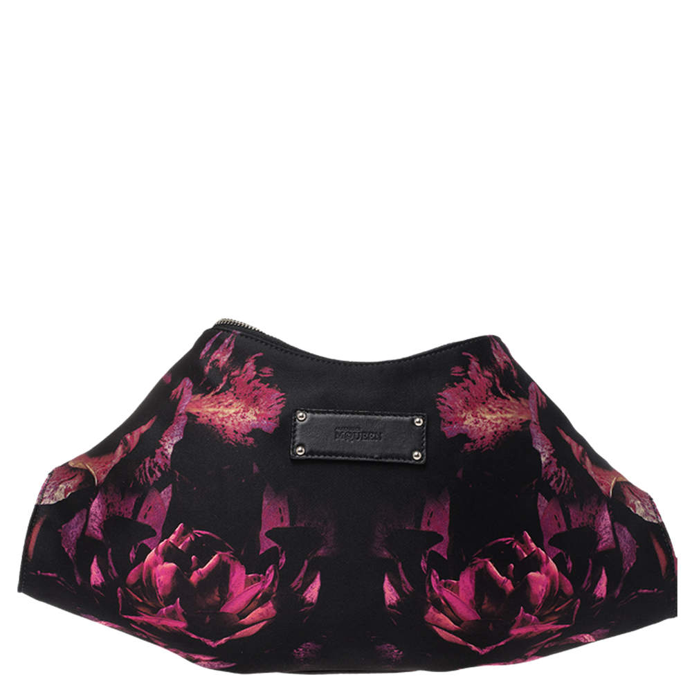 Pre Owned حقيبة كلتش أليكساندر ماكوين دي مينتا متوسطة جلد وساتان طباعة زهور متعددة الألوان