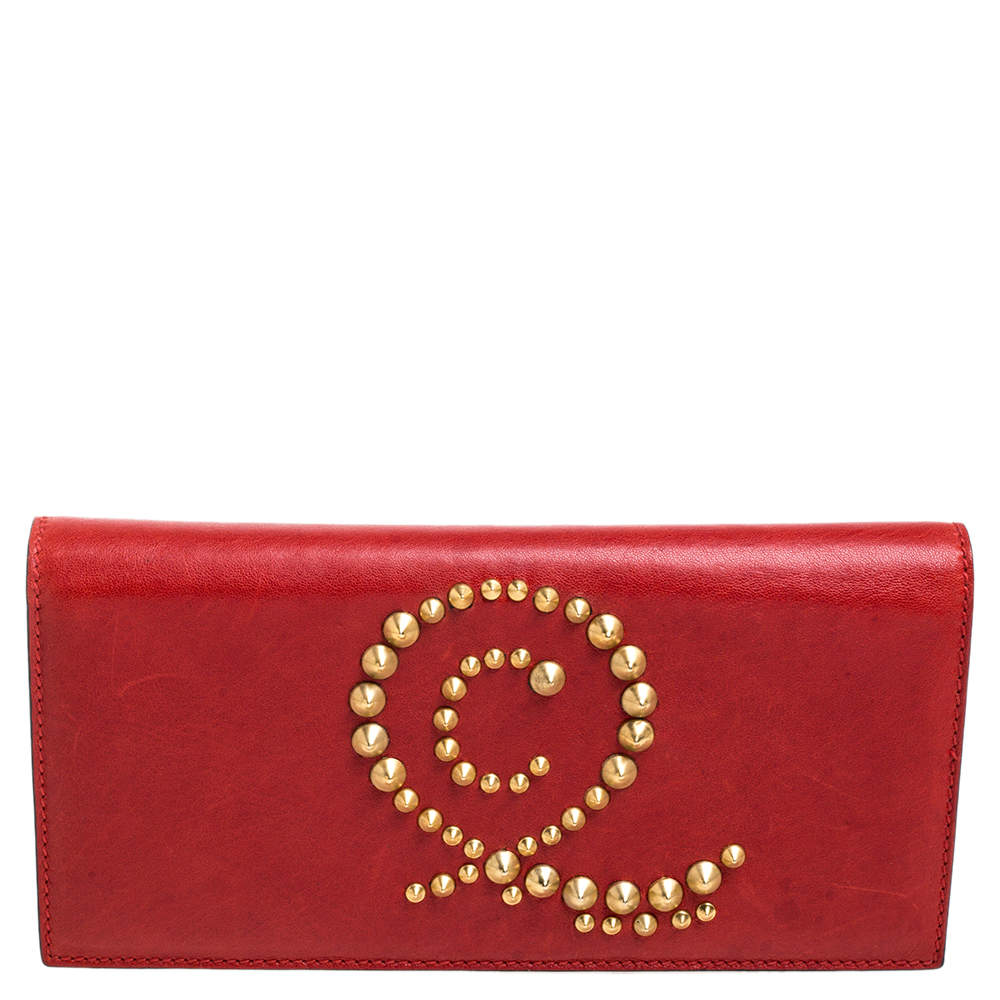 Pre Owned حقيبة كلتش أليكساندر ماكوين جلد أحمر مرصع