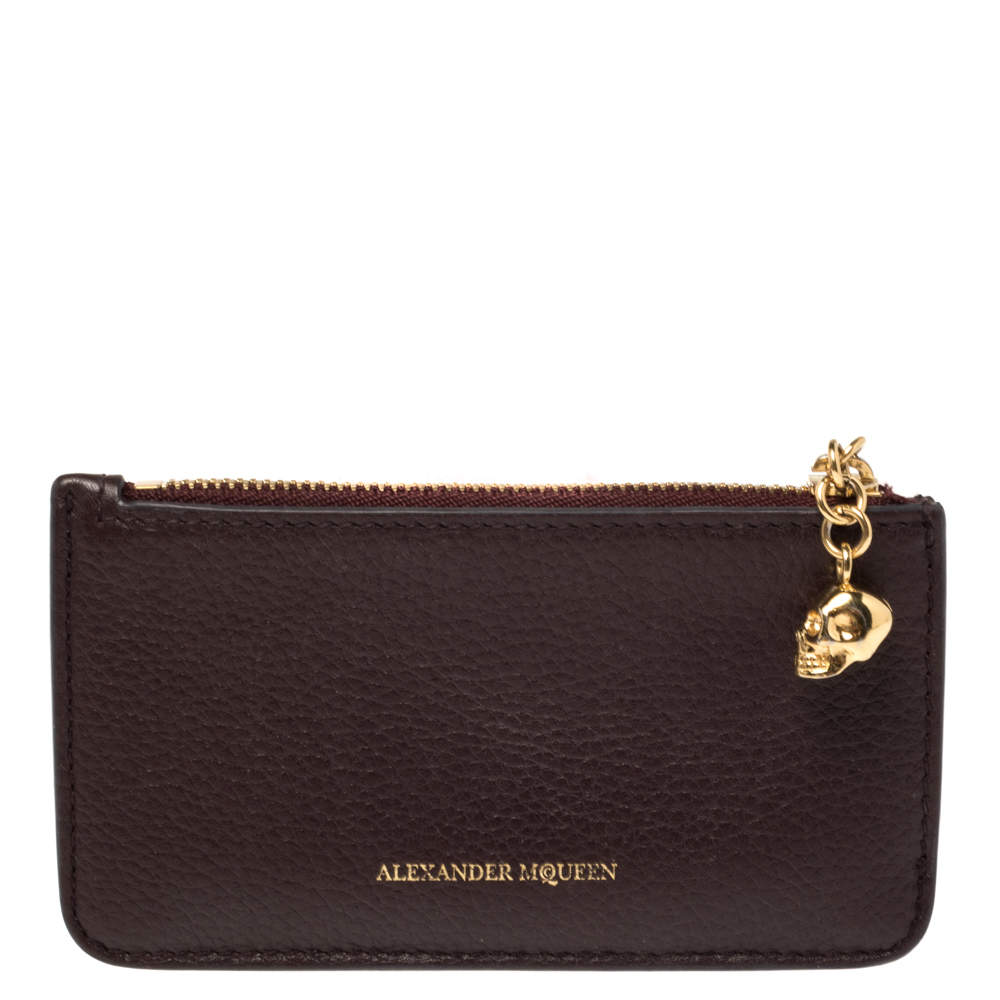 Pre Owned محفظة بطاقات أليكساندر ماكوين سحاب جلد عنابي