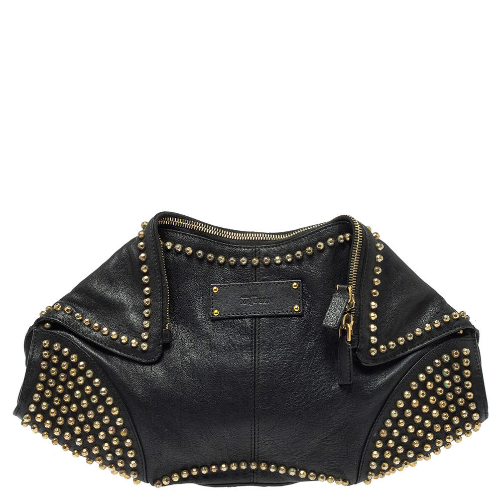 Pre Owned Alexander McQueen Black Leather Studded De Manta Clutch