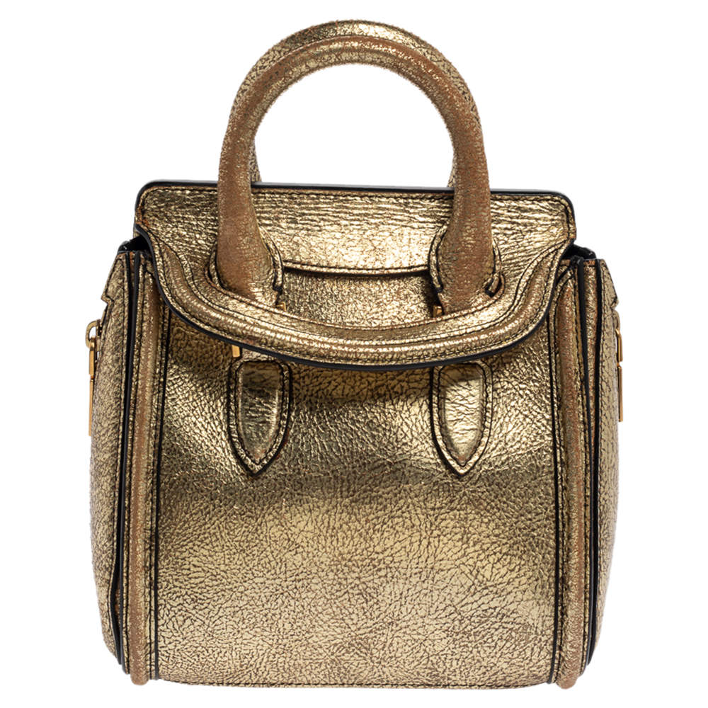 Alexander McQueen Metallic Gold Leather Mini Heroine Bag