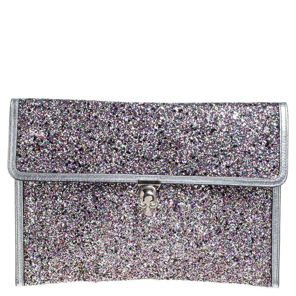 Alexander McQueen Multicolor Glitter and Leather Flap Clutch