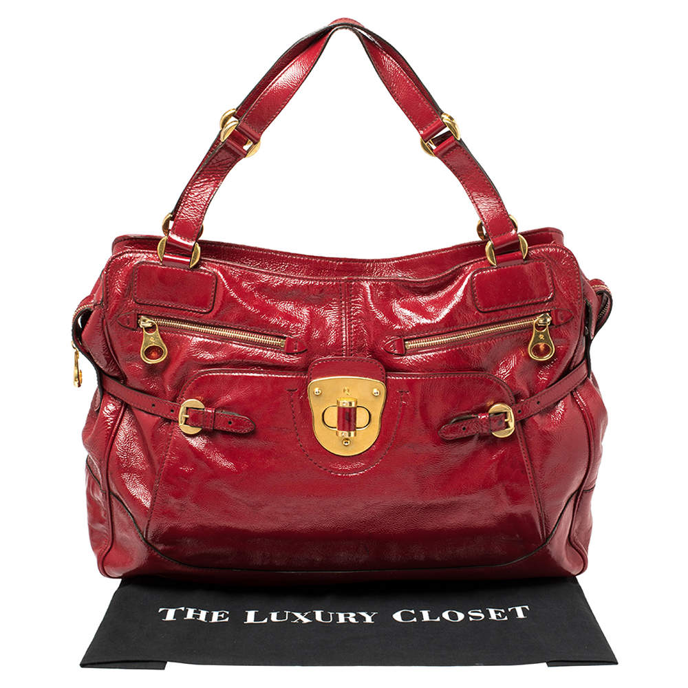 Alexander McQueen Padlock Skull Shoulder Bag Red Pebbled Leather Satchel  $1150