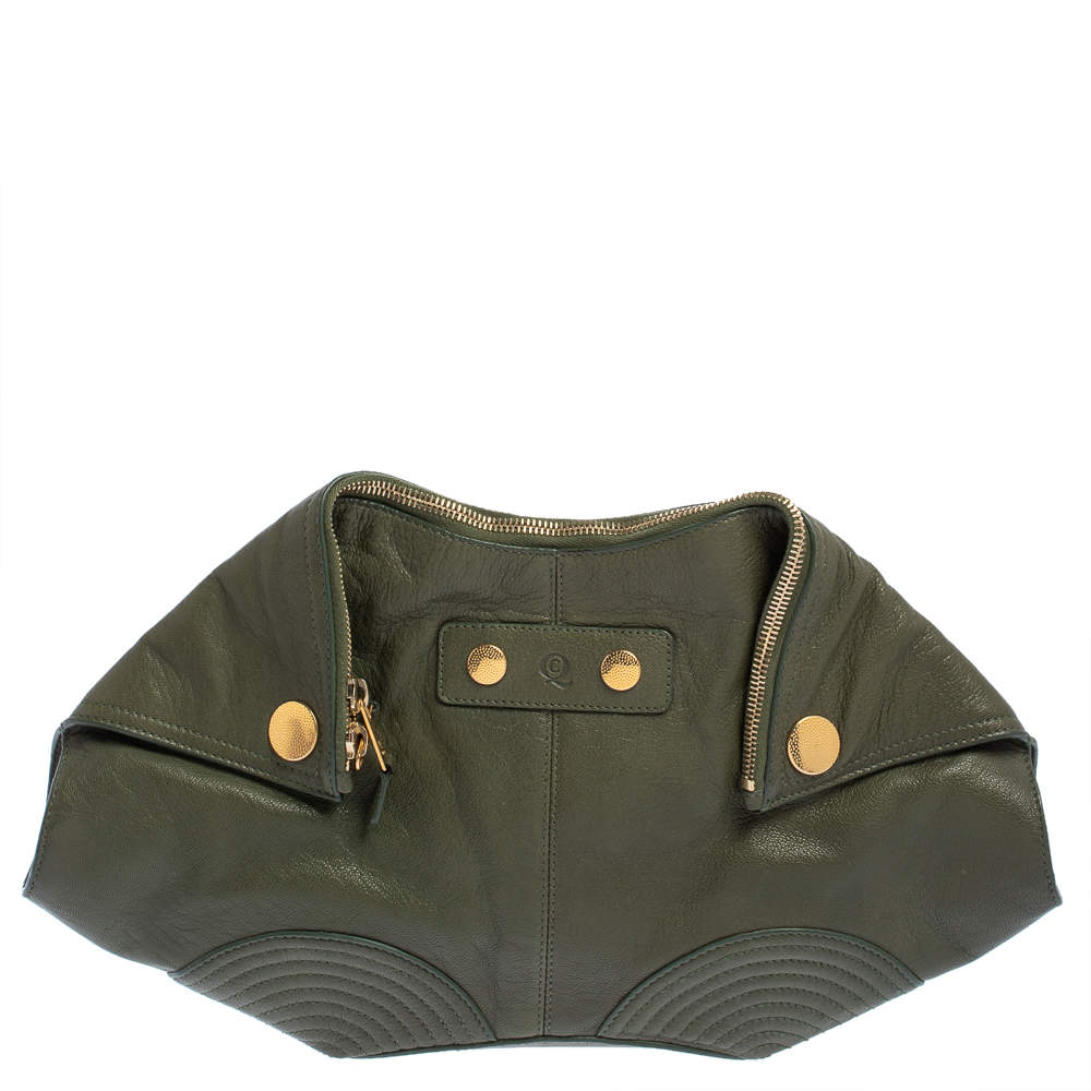 Pre Owned حقيبة كلتش أليكساندر ماكوين فيثفول دي مانتا متوسطة جلد أخضر زيتوني