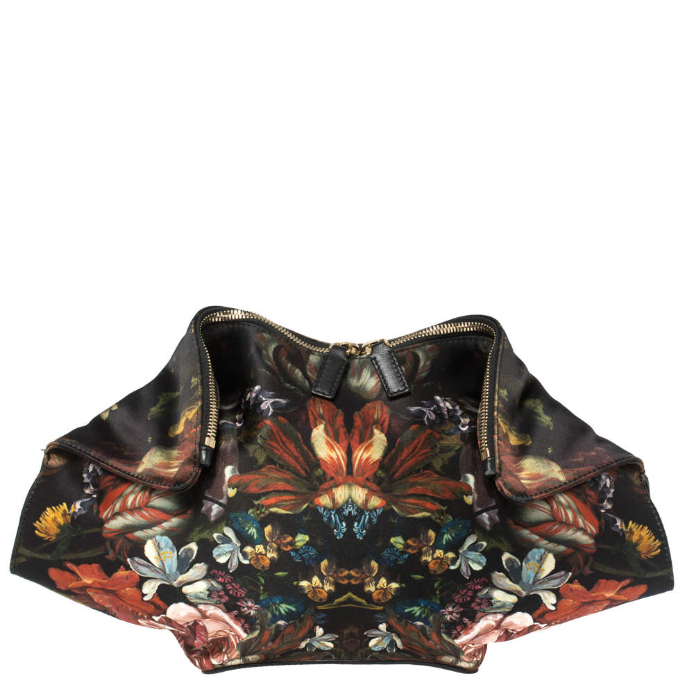 حقيبة كلتش ألكساندر ماكوين دو مينتا متوسطة ساتان طباعة زهور متعدد الألوان 