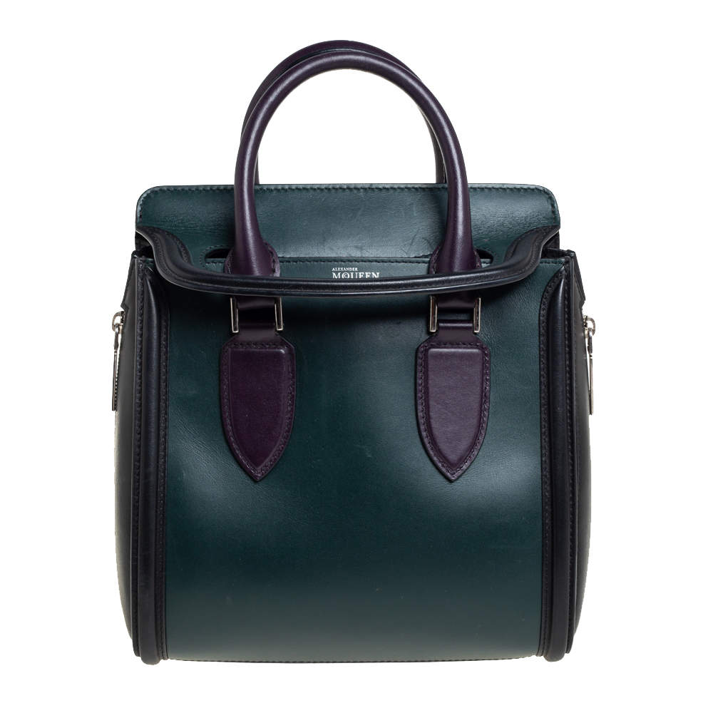 Pre Owned Alexander McQueen Black/Green Leather Small Heroine Satchel