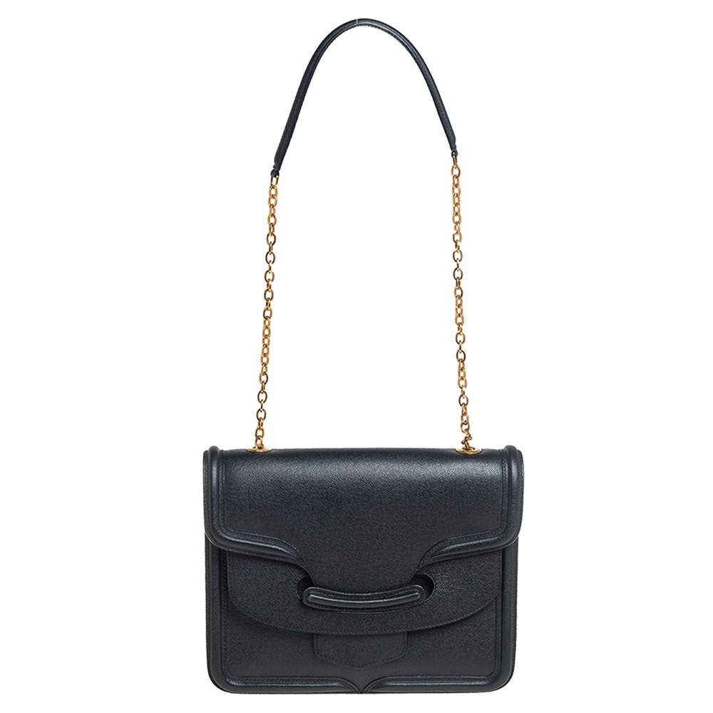 Pre Owned Alexander McQueen Black Leather Heroine Chain Shoulder Bag