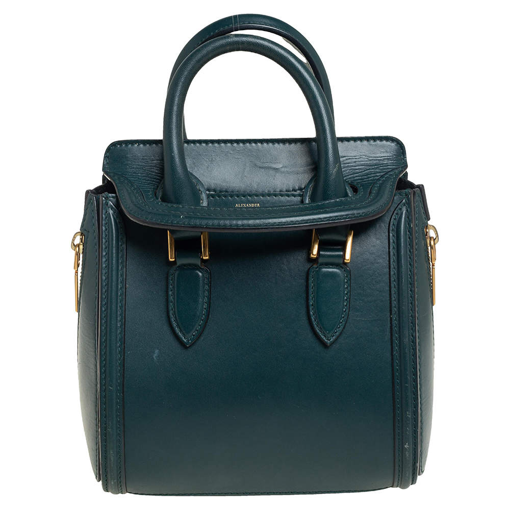 Pre Owned Alexander McQueen Green Leather Mini Heroine Bag