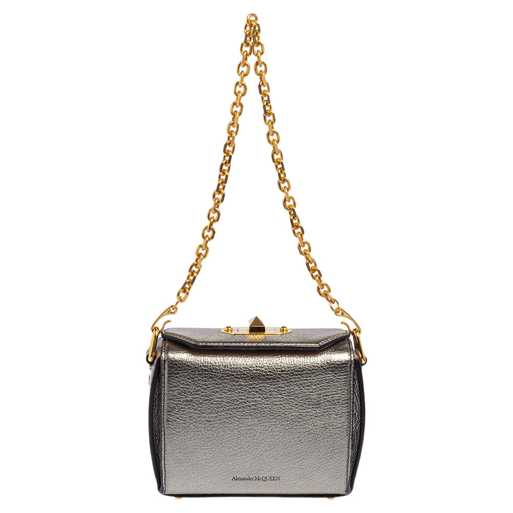 Pre Owned Alexander McQueen Metallic Leather Mini Box Crossbody Bag