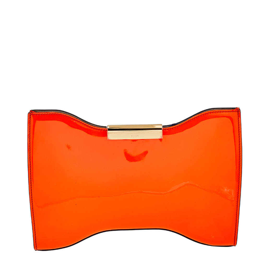Pre Owned Alexander McQueen Neon Orange Patent Leather Clutch