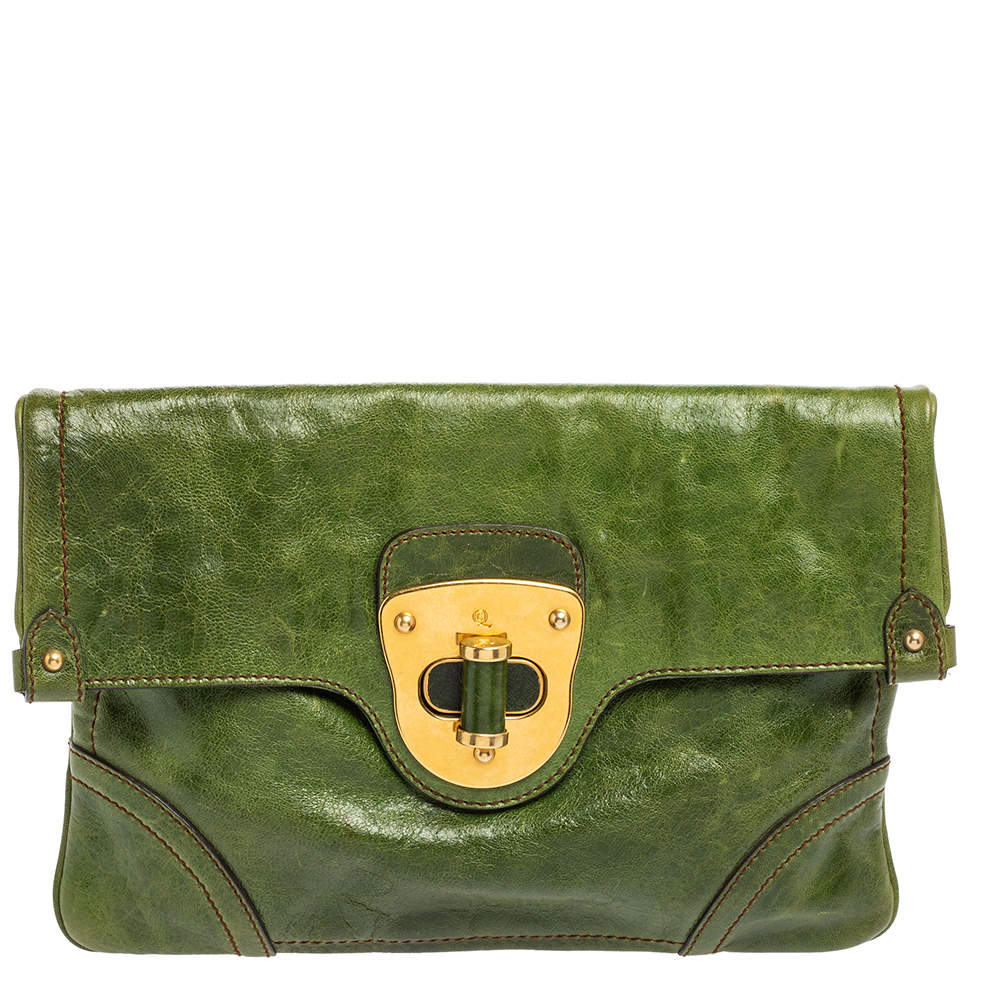 مملوكة مسبقًا Alexander McQueen Green Leather Flapper Clutch