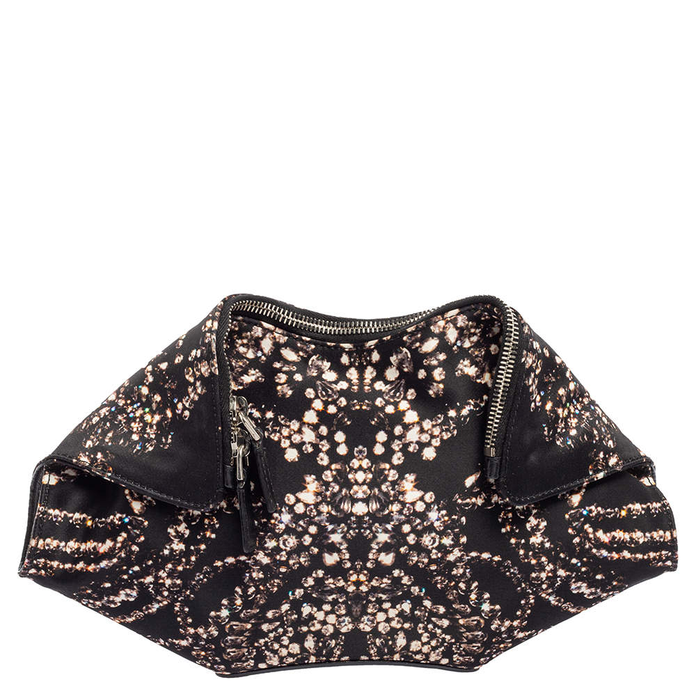 Pre Owned Alexander McQueen Black Rhinestone Printed Fabric De Manta Clutch